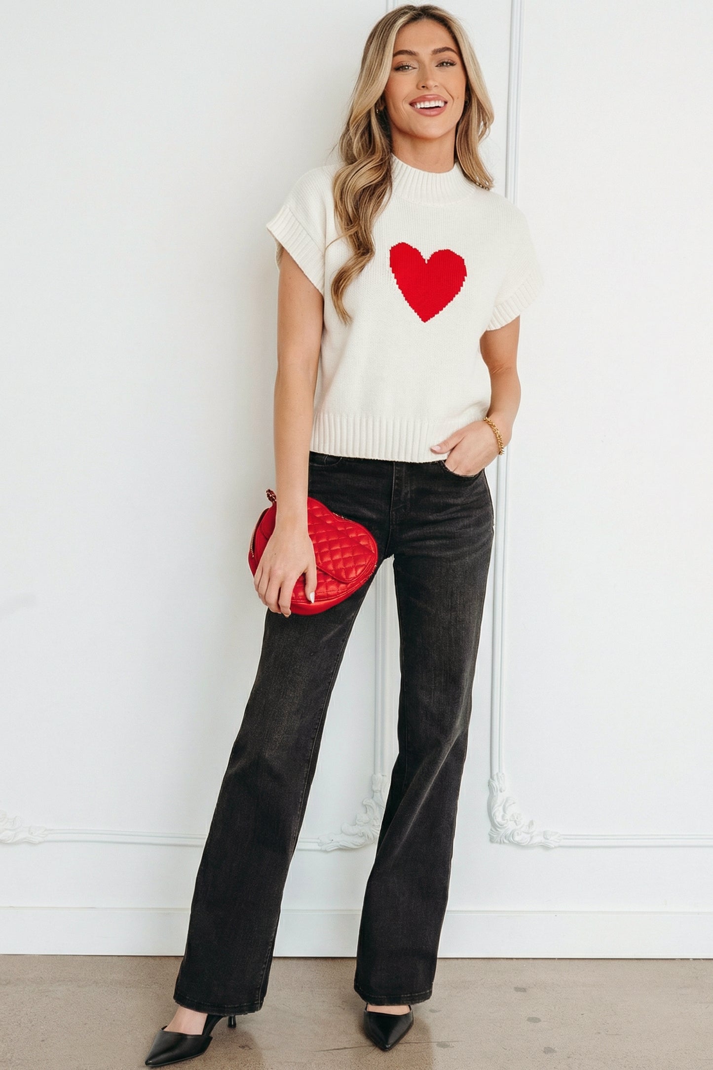 White Valentine Heart Graphic Cropped Short Sleeve Sweater-TOPS / DRESSES-[Adult]-[Female]-2022 Online Blue Zone Planet