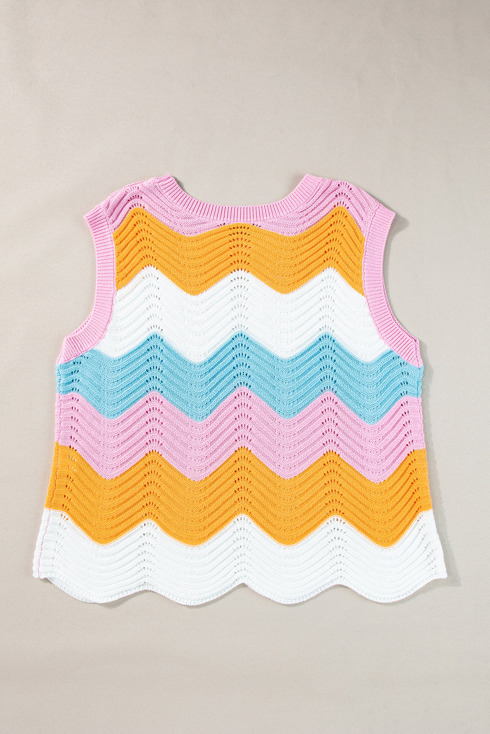 Multicolour Striped Colorblock Scalloped Hem Knitted Vest-Sweaters & Cardigans/Sweater Vests-[Adult]-[Female]-2022 Online Blue Zone Planet