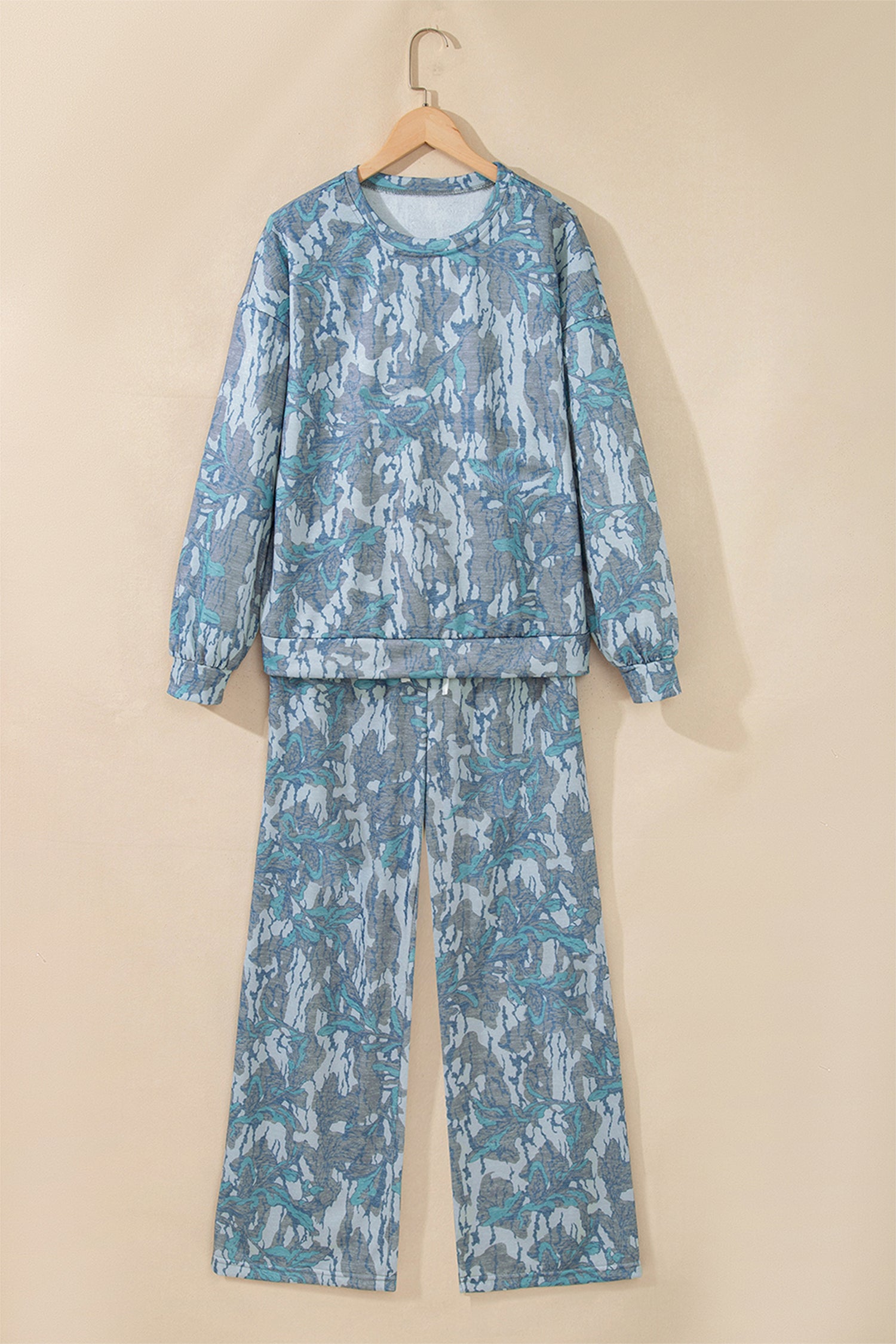 Pink Abstract Floral Print Loose Pullover Drawstring Pants 2pcs Set-Two Piece Sets/Pant Sets-[Adult]-[Female]-2022 Online Blue Zone Planet