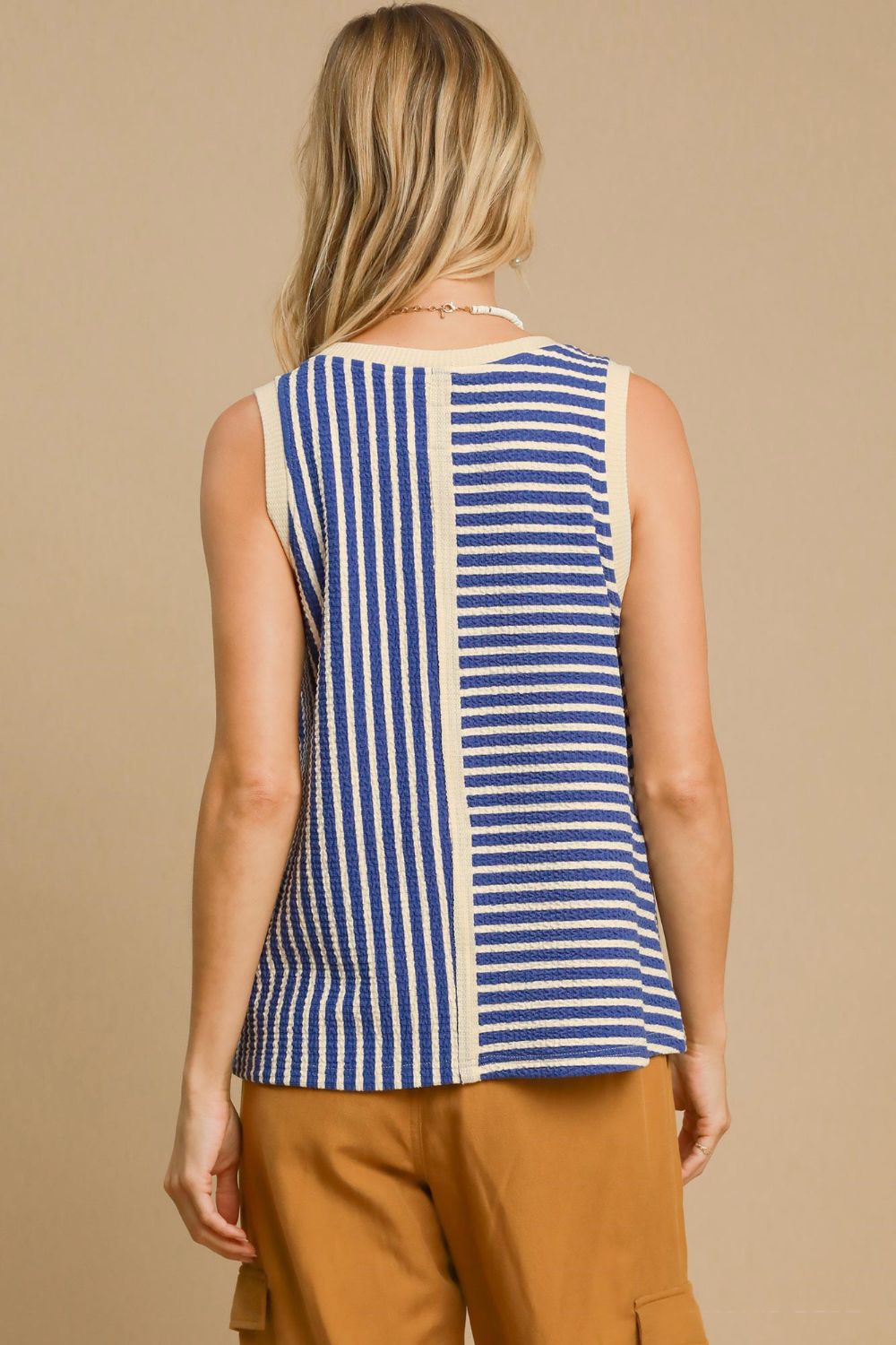 Umgee Round Neck Texture Striped Tank-TOPS / DRESSES-[Adult]-[Female]-2022 Online Blue Zone Planet