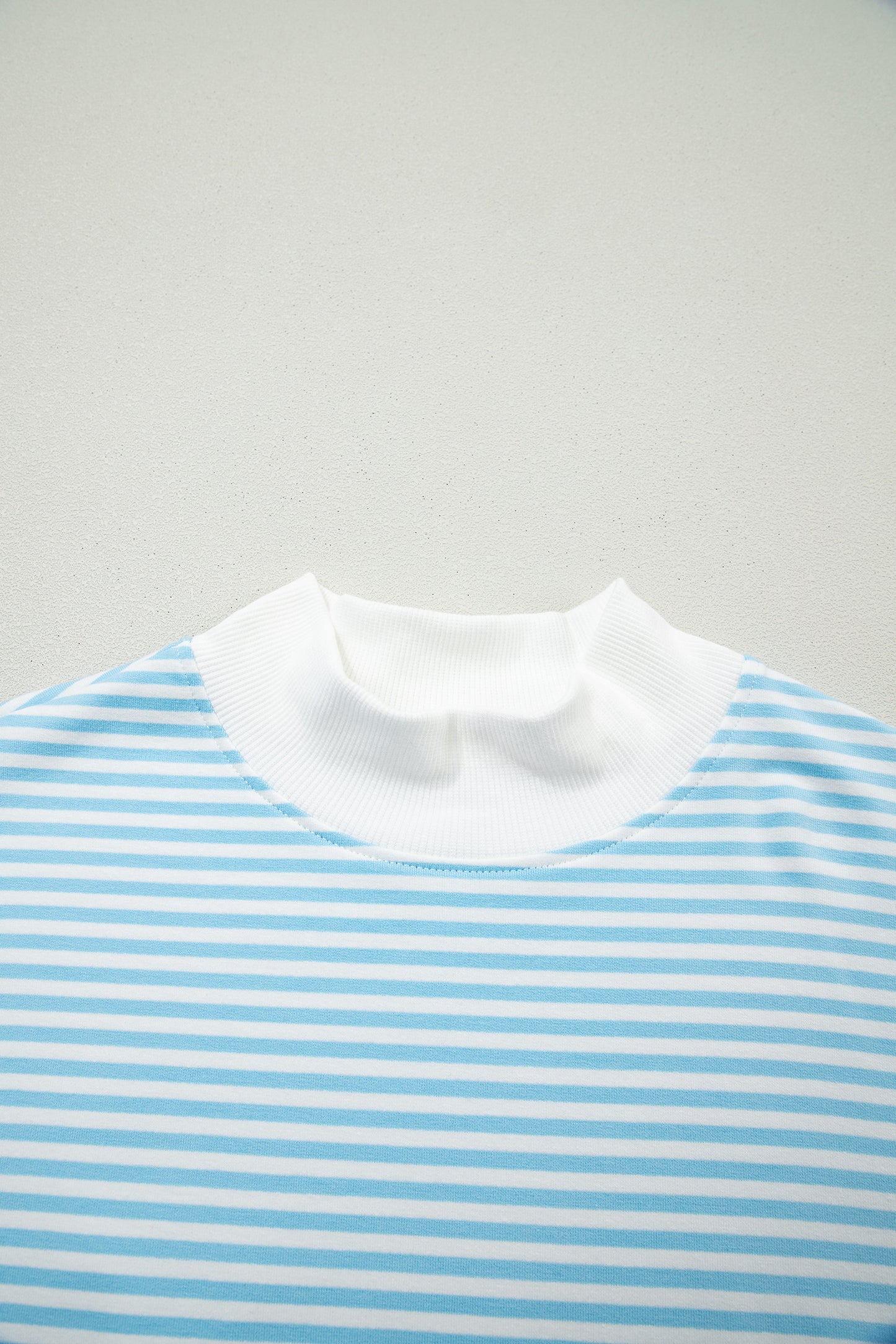 Sky Blue Stripe Oversize Mock Neck Sweatshirt and Shorts Set-Two Piece Sets/Short Sets-[Adult]-[Female]-2022 Online Blue Zone Planet