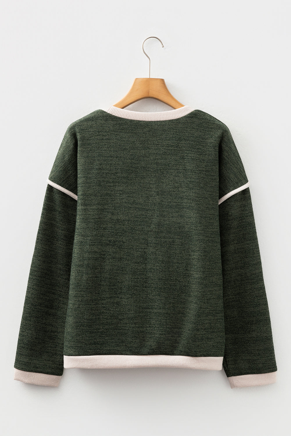 Four Leaf Clover Contrast Color Trim Knit Drop Shoulder Loose Top-Tops/Long Sleeve Tops-[Adult]-[Female]-2022 Online Blue Zone Planet