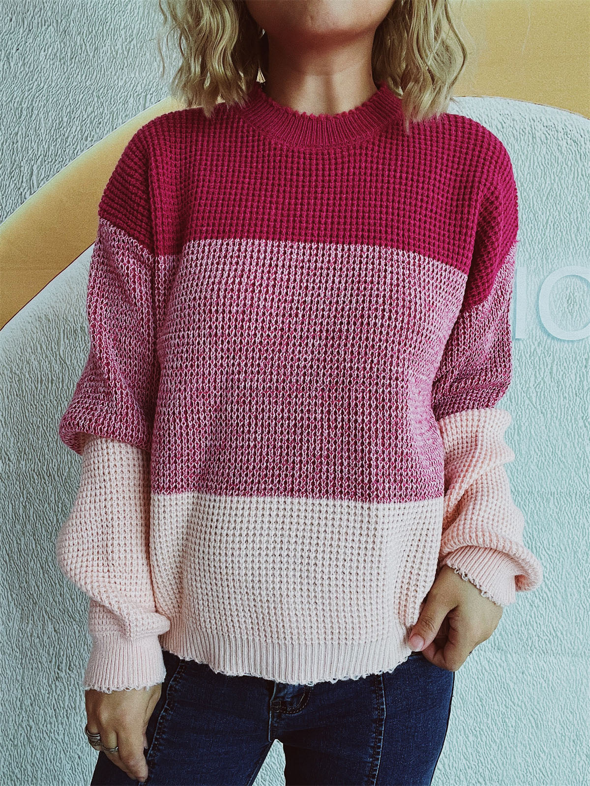 Color Block Long Sleeve Sweater-TOPS / DRESSES-[Adult]-[Female]-2022 Online Blue Zone Planet