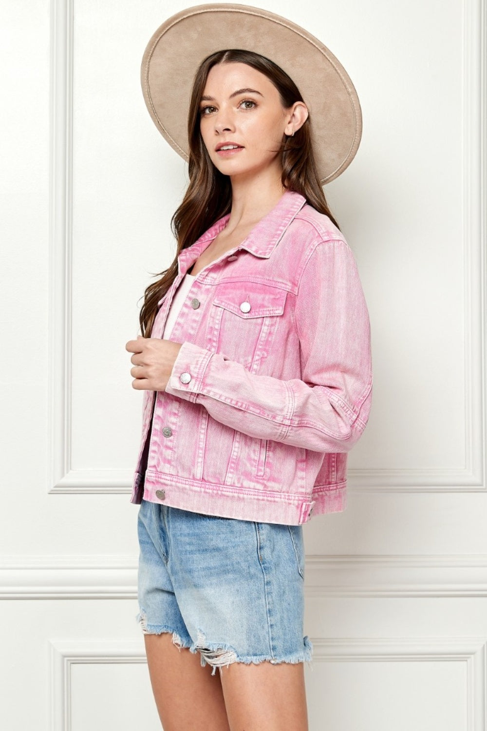 Veveret Button Up Cropped Denim Jacket-TOPS / DRESSES-[Adult]-[Female]-2022 Online Blue Zone Planet