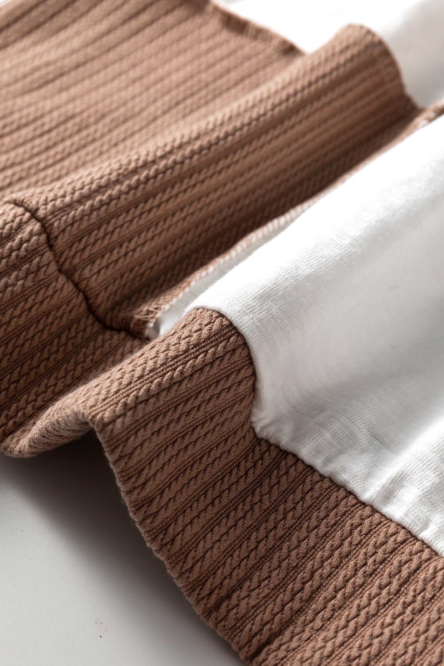 Dark Khaki Colorblock Checkered Raw Seamed Round Neck Knitted Jumper-Tops/Long Sleeve Tops-[Adult]-[Female]-2022 Online Blue Zone Planet