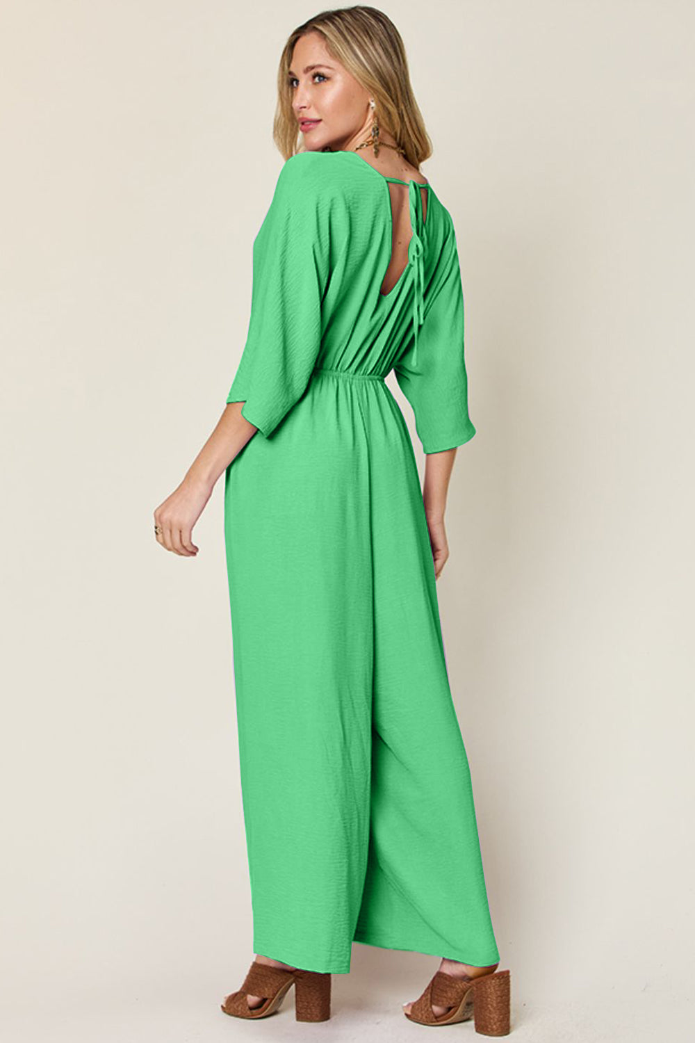 Double Take Full Size Surplice Wide Leg Jumpsuit with Pockets-TOPS / DRESSES-[Adult]-[Female]-2022 Online Blue Zone Planet