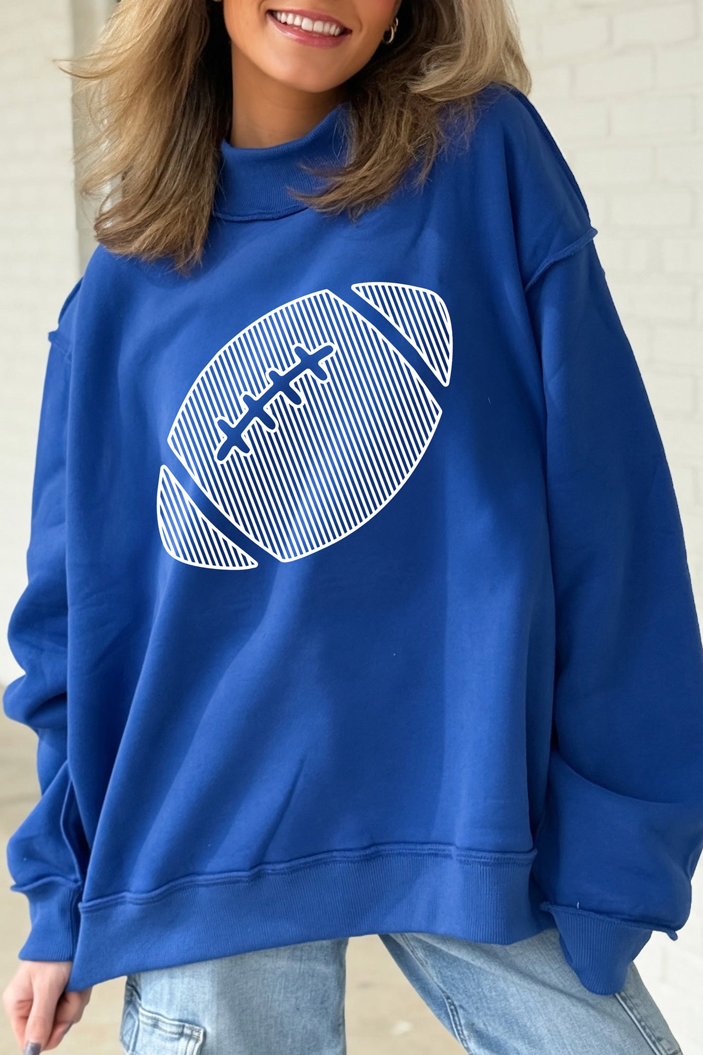 Dark Blue Reversible Gameday Football Graphic Oversized Sweatshirt