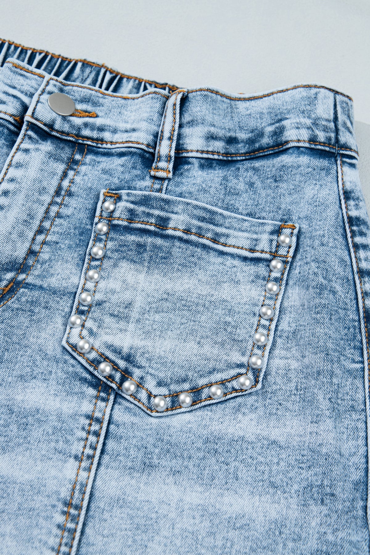Beau Blue Frayed Studded Detail Wide Leg Pocketed Jeans-Bottoms/Jeans-[Adult]-[Female]-2022 Online Blue Zone Planet