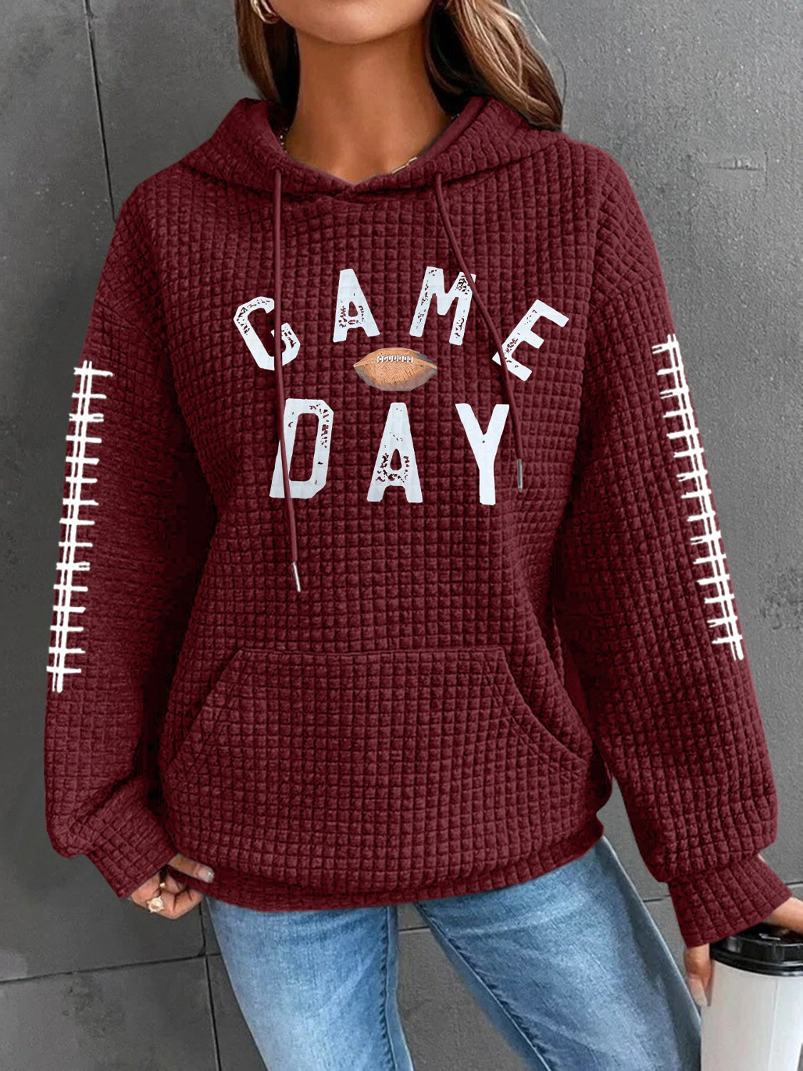 GAME DAY Football Drawstring Long Sleeve Hoodie-TOPS / DRESSES-[Adult]-[Female]-2022 Online Blue Zone Planet