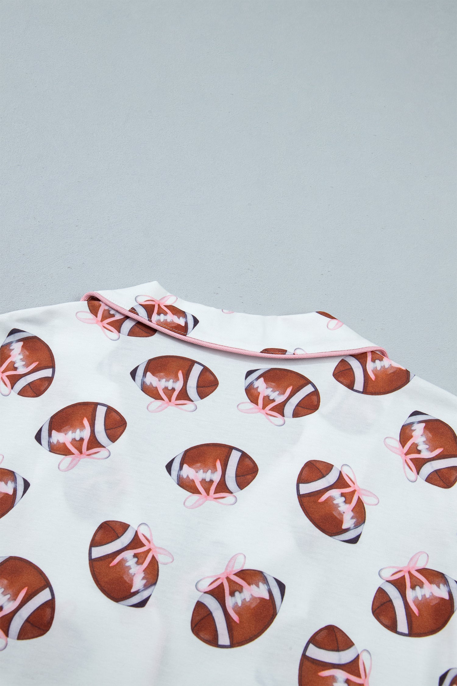 White Rugby Print Short Sleeve Button Down Top Loose Pants Game Day Pajama Set-Loungewear & Sleepwear/Sleepwear-[Adult]-[Female]-2022 Online Blue Zone Planet