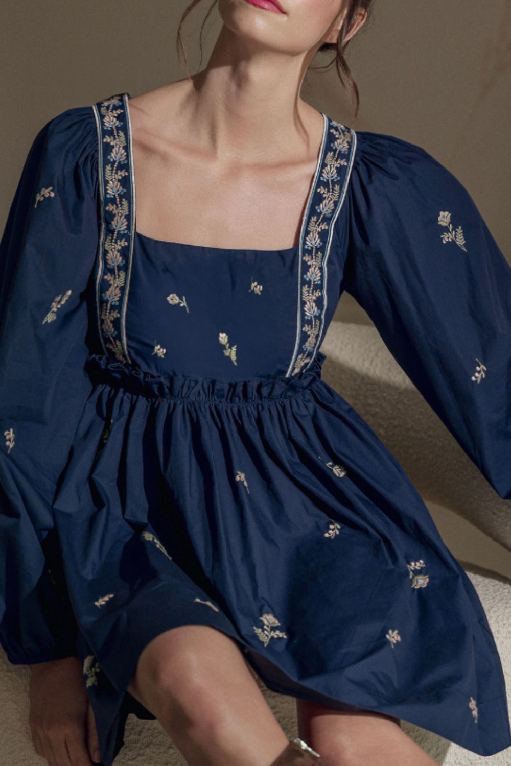 Floral Square Neck Balloon Sleeve Mini Dress-TOPS / DRESSES-[Adult]-[Female]-2022 Online Blue Zone Planet