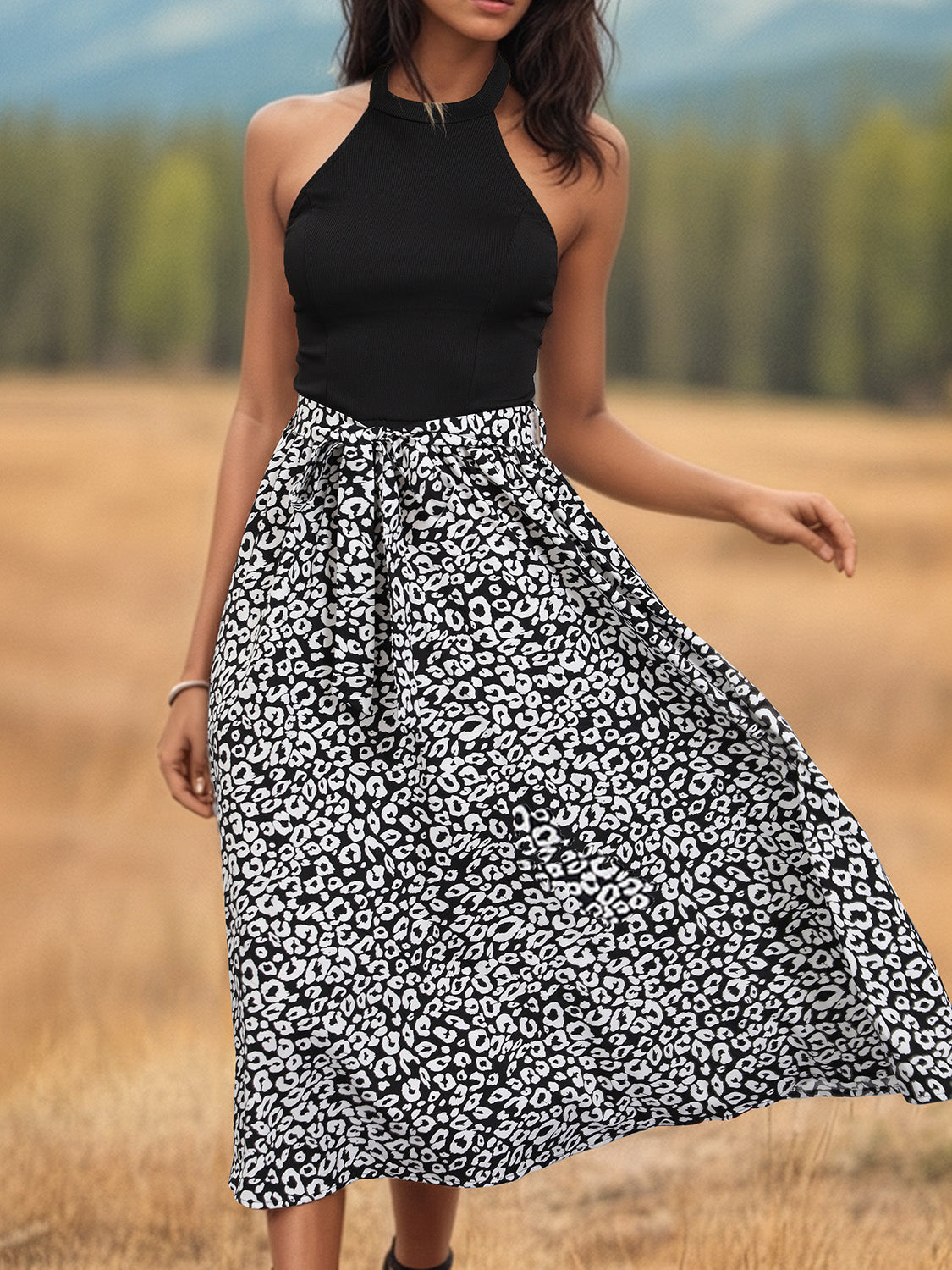 Leopard Halter Neck Midi Dress-TOPS / DRESSES-[Adult]-[Female]-2022 Online Blue Zone Planet