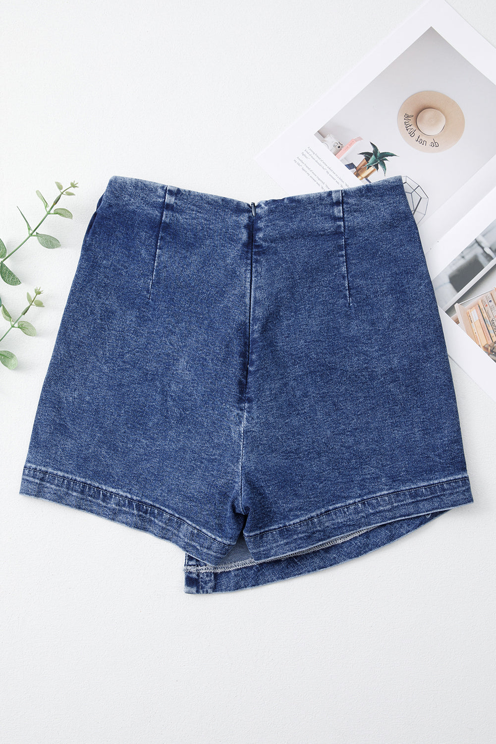 Sail Blue Acid Wash Asymmetric Twisted Wrapped Zipped Denim Skort-Bottoms/Denim Shorts-[Adult]-[Female]-2022 Online Blue Zone Planet
