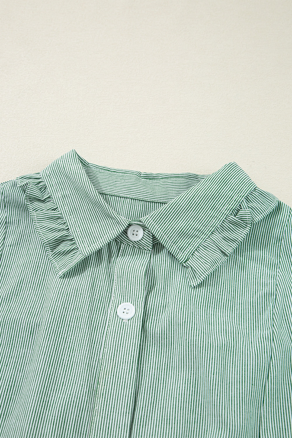 Green Stripe Frilled Sleeveless Collar Front Pocket Button Up Mini Dress-TOPS / DRESSES-[Adult]-[Female]-2022 Online Blue Zone Planet