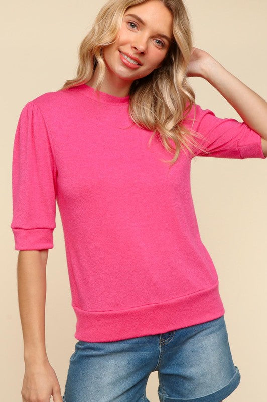 Haptics Tied Back Mock Neck Half Sleeve Knit Top-TOPS / DRESSES-[Adult]-[Female]-2022 Online Blue Zone Planet