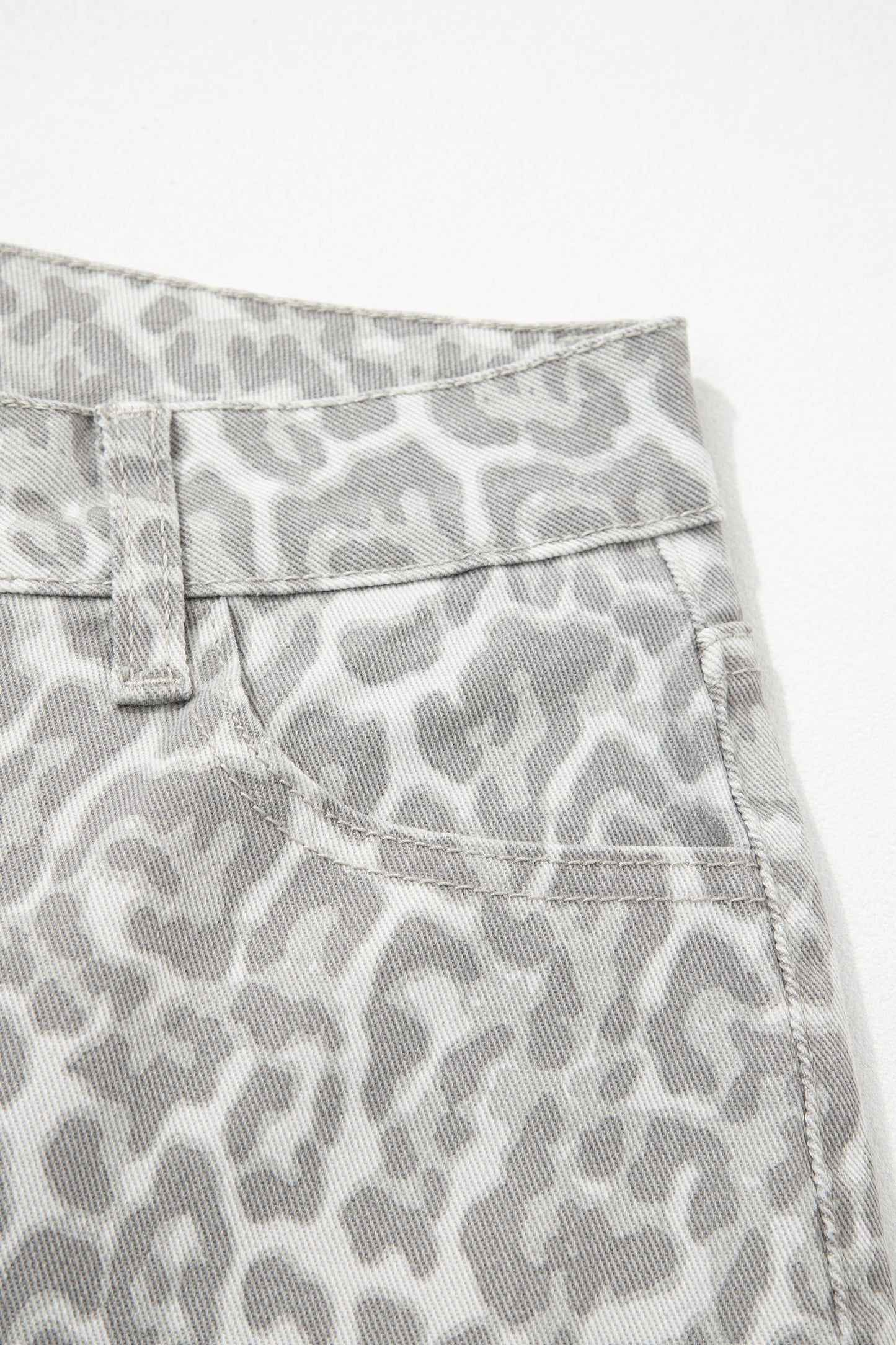 Gray Leopard Frayed Edge Wide Leg High Waist Jeans-Bottoms/Jeans-[Adult]-[Female]-2022 Online Blue Zone Planet
