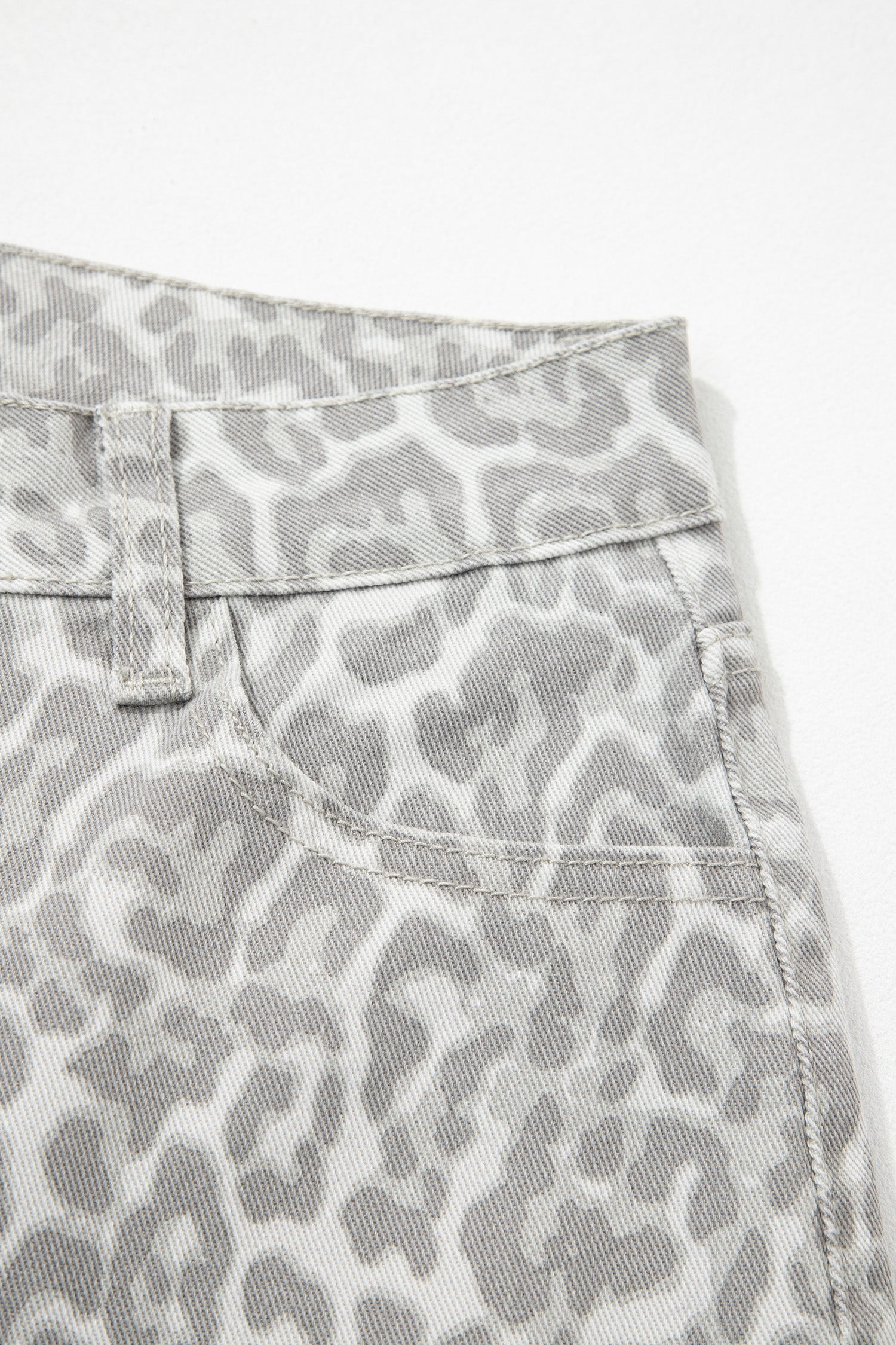 Gray Leopard Frayed Edge Wide Leg High Waist Jeans-Bottoms/Jeans-[Adult]-[Female]-2022 Online Blue Zone Planet