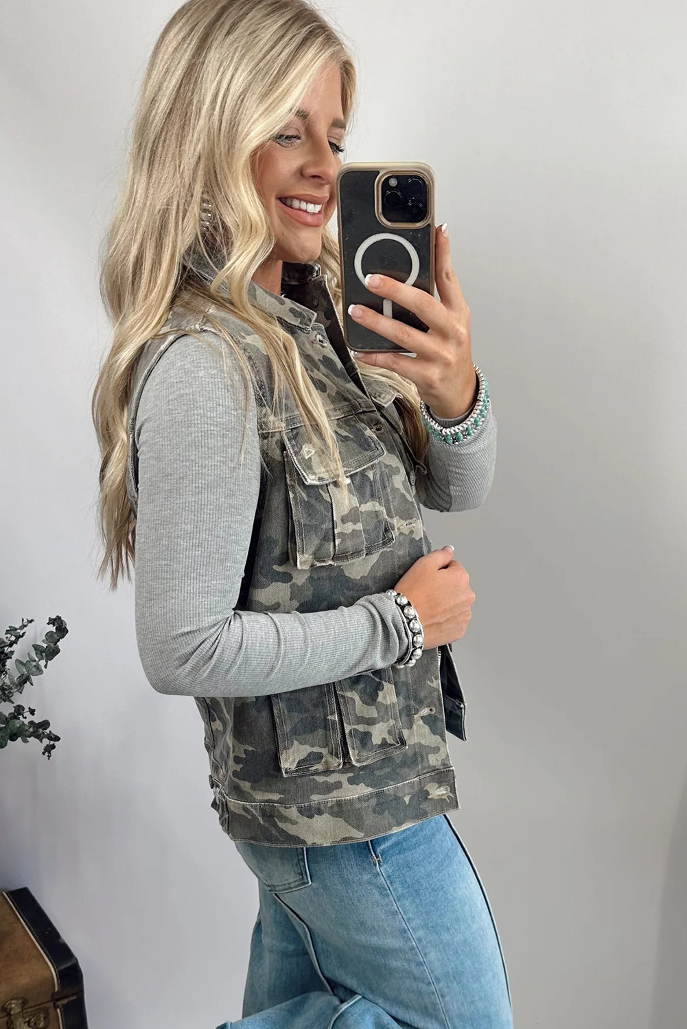 Green Camo Cargo Denim Vest-Outerwear/Vests-[Adult]-[Female]-2022 Online Blue Zone Planet