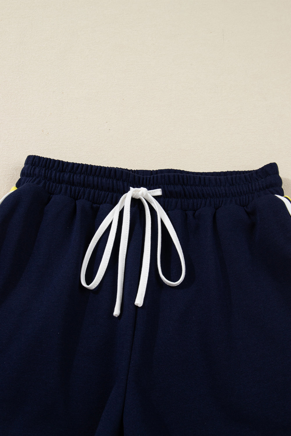 Bluing Colorful Striped Accent Varsity Long Sleeve Pullover and Shorts Matching Set-Two Piece Sets/Short Sets-[Adult]-[Female]-2022 Online Blue Zone Planet