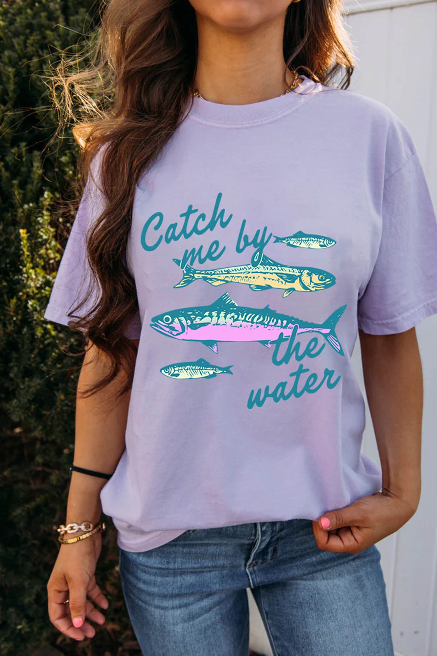 Orchid Petal Catch Me By The Water Fishes Printed T Shirt