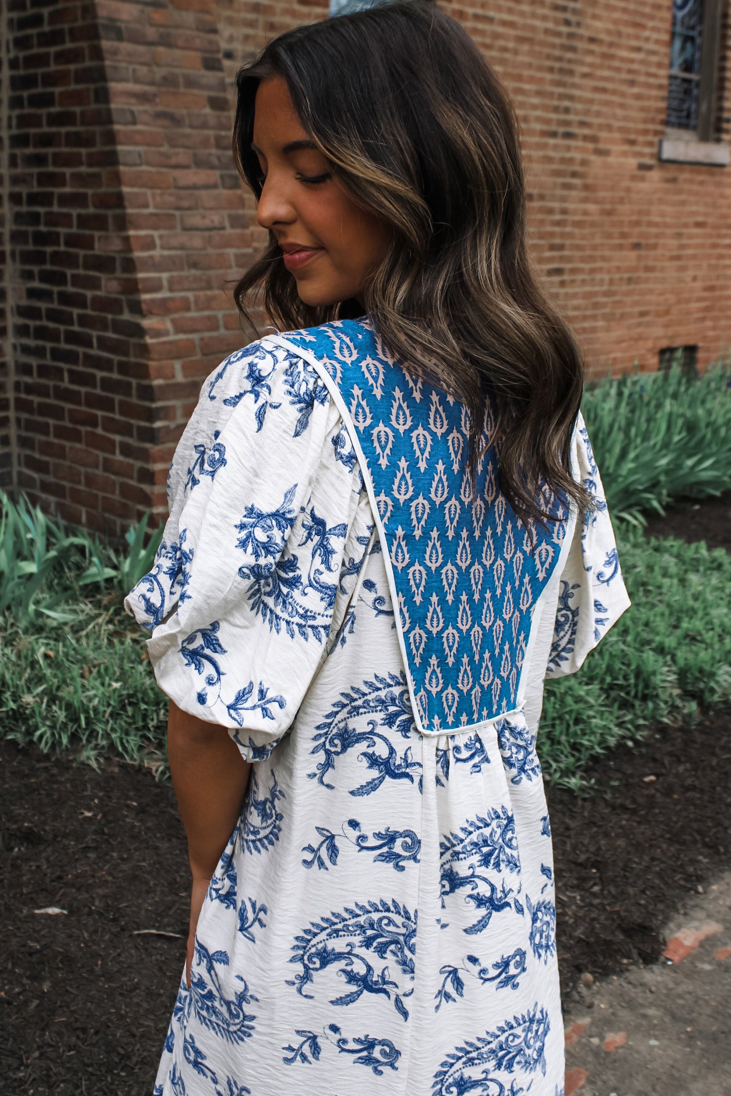 Sky Blue Boho Abstract Print Contrast Trim V Neck Tassel Tie Dress-Dresses/Floral Dresses-[Adult]-[Female]-2022 Online Blue Zone Planet