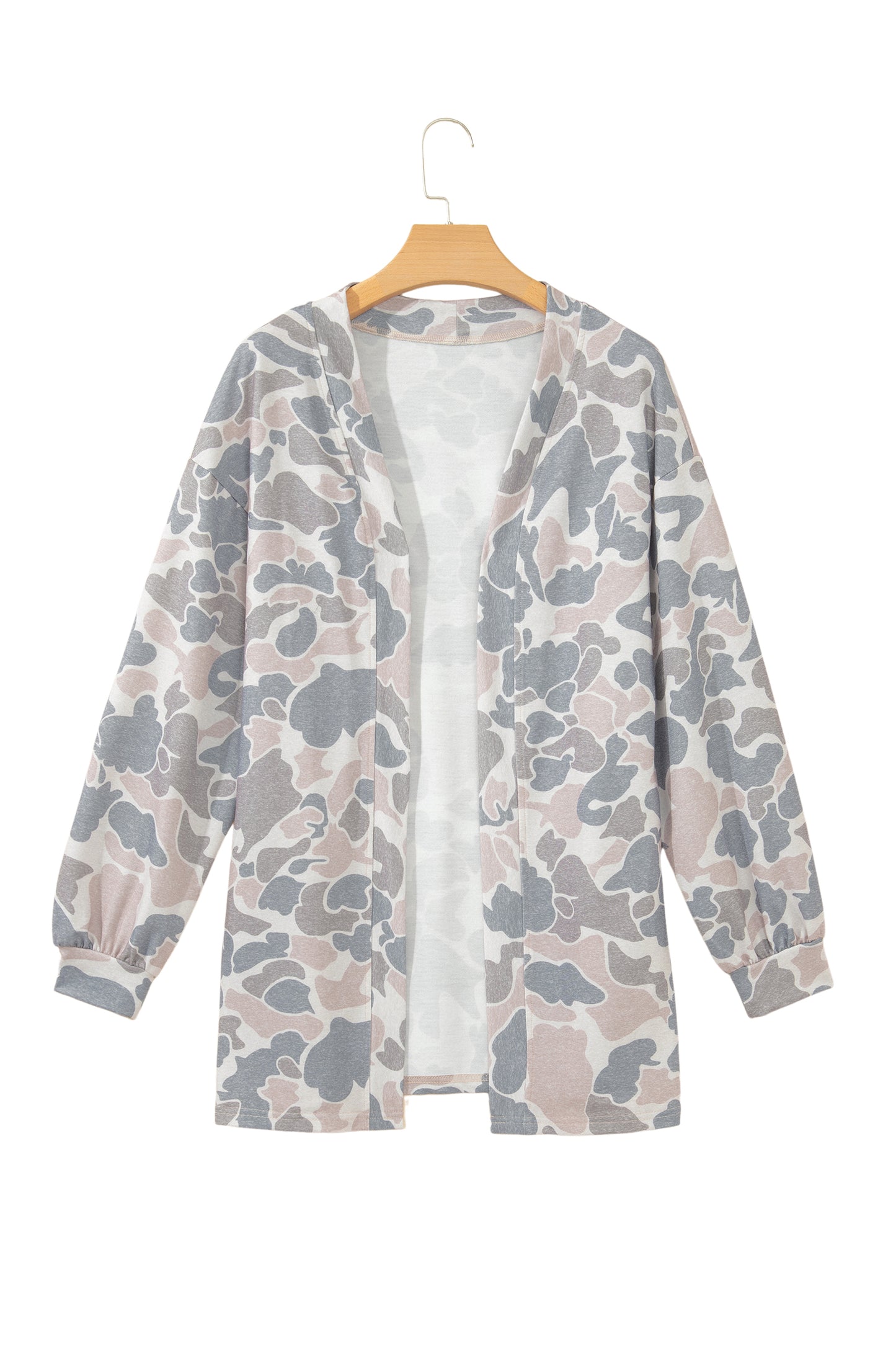 Multicolour Camouflage Print Long Sleeve Open Front Tunic Cardigan-Sweaters & Cardigans/Cardigans-[Adult]-[Female]-2022 Online Blue Zone Planet