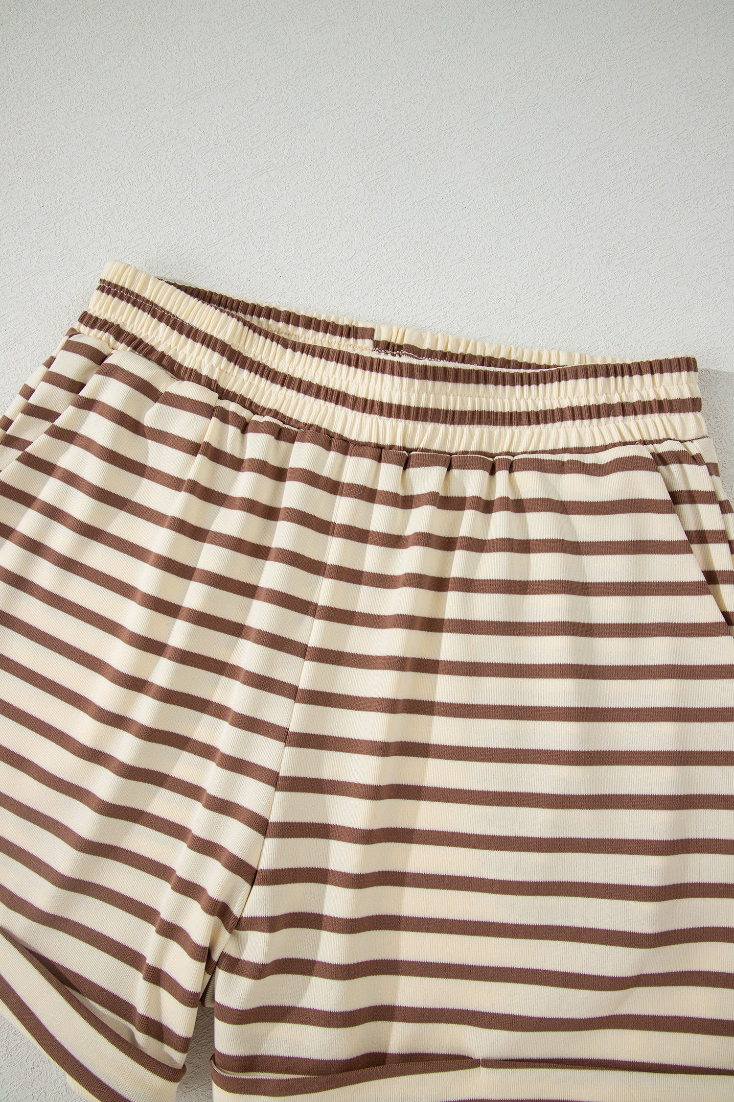 Brown Stripe Half Buttons Top and Shorts Set-Two Piece Sets/Short Sets-[Adult]-[Female]-2022 Online Blue Zone Planet