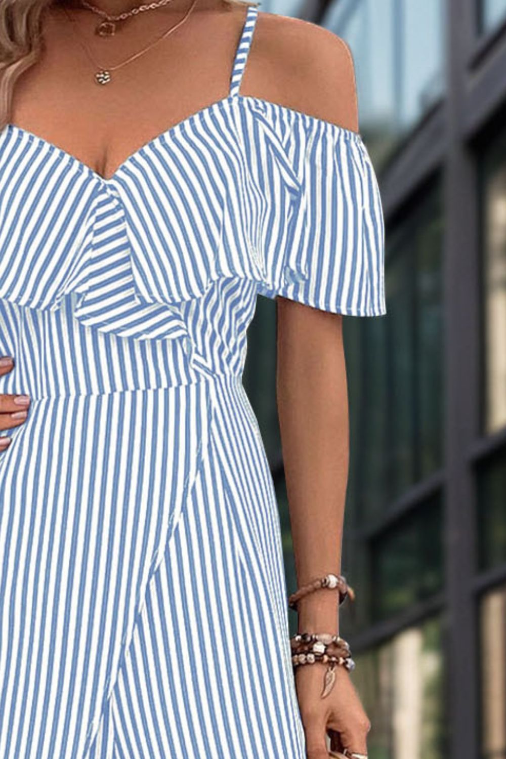 Ruffled Striped Short Sleeve Jumpsuit-TOPS / DRESSES-[Adult]-[Female]-2022 Online Blue Zone Planet