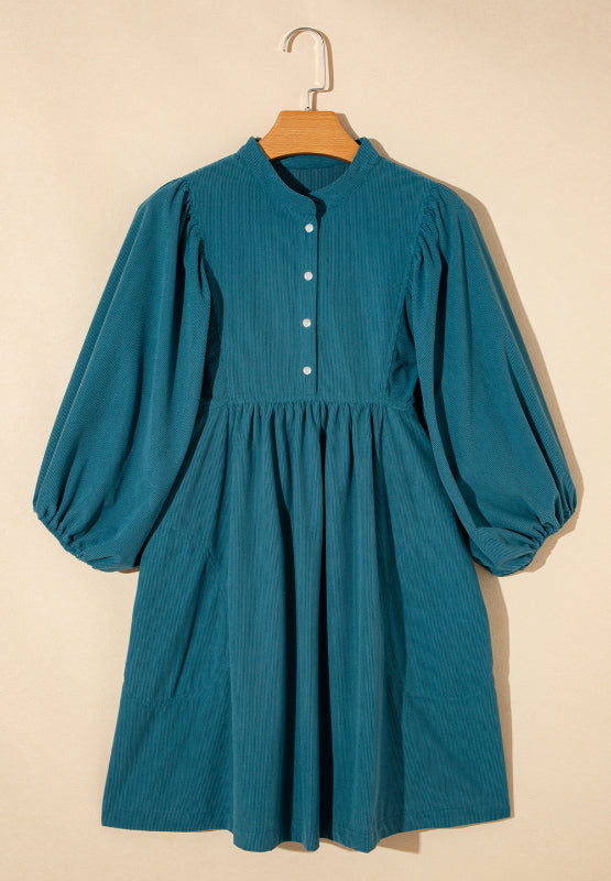 Corduroy Quarter Snap Three-Quarter Sleeve Dress-TOPS / DRESSES-[Adult]-[Female]-2022 Online Blue Zone Planet