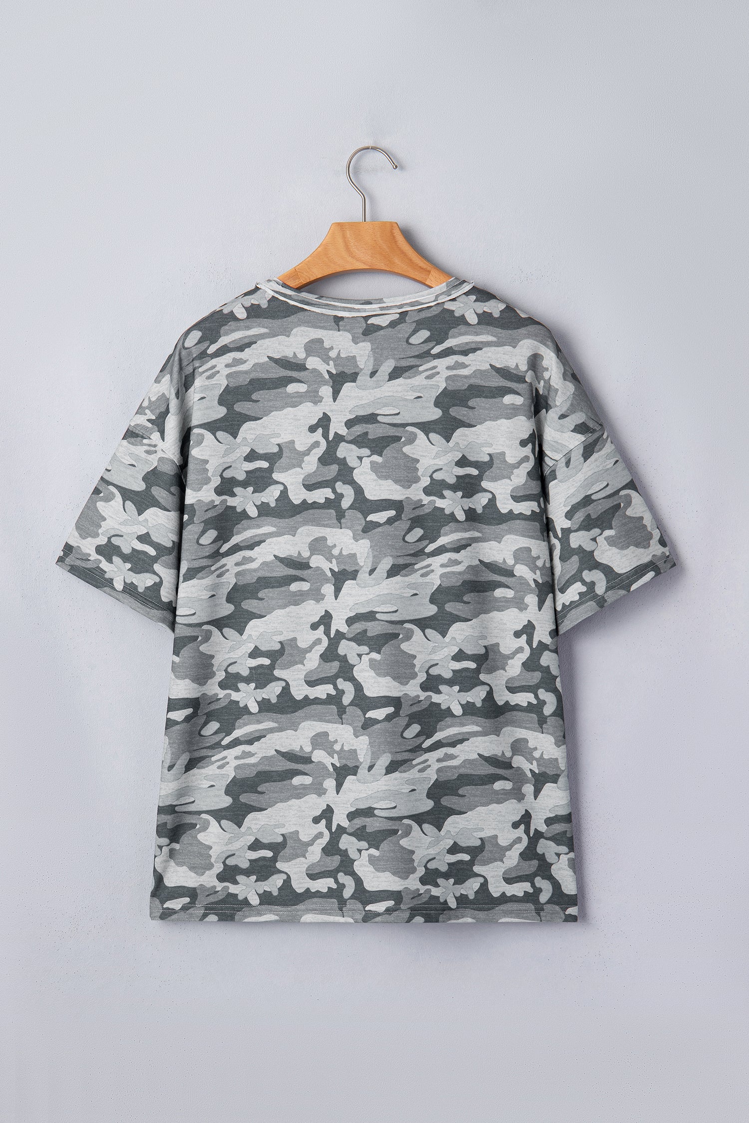 Green Retro Camouflage Print Raw Edge V Neck Tee-Tops/Tops & Tees-[Adult]-[Female]-2022 Online Blue Zone Planet