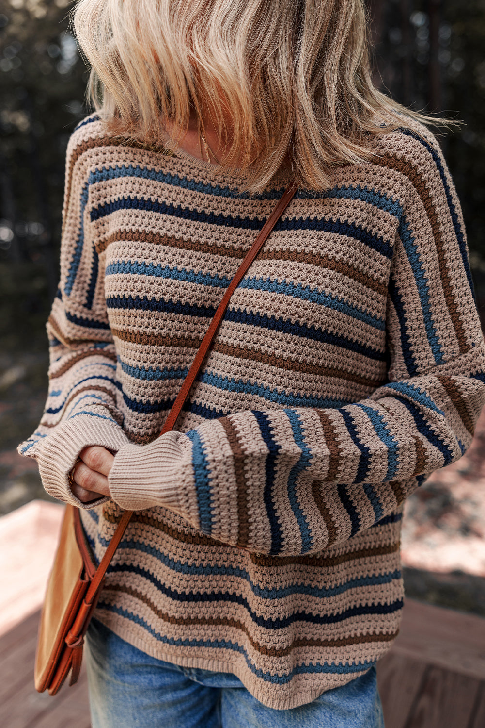 Multicolour Striped Knitted Drop Shoulder Round Neck Sweater-TOPS / DRESSES-[Adult]-[Female]-2022 Online Blue Zone Planet