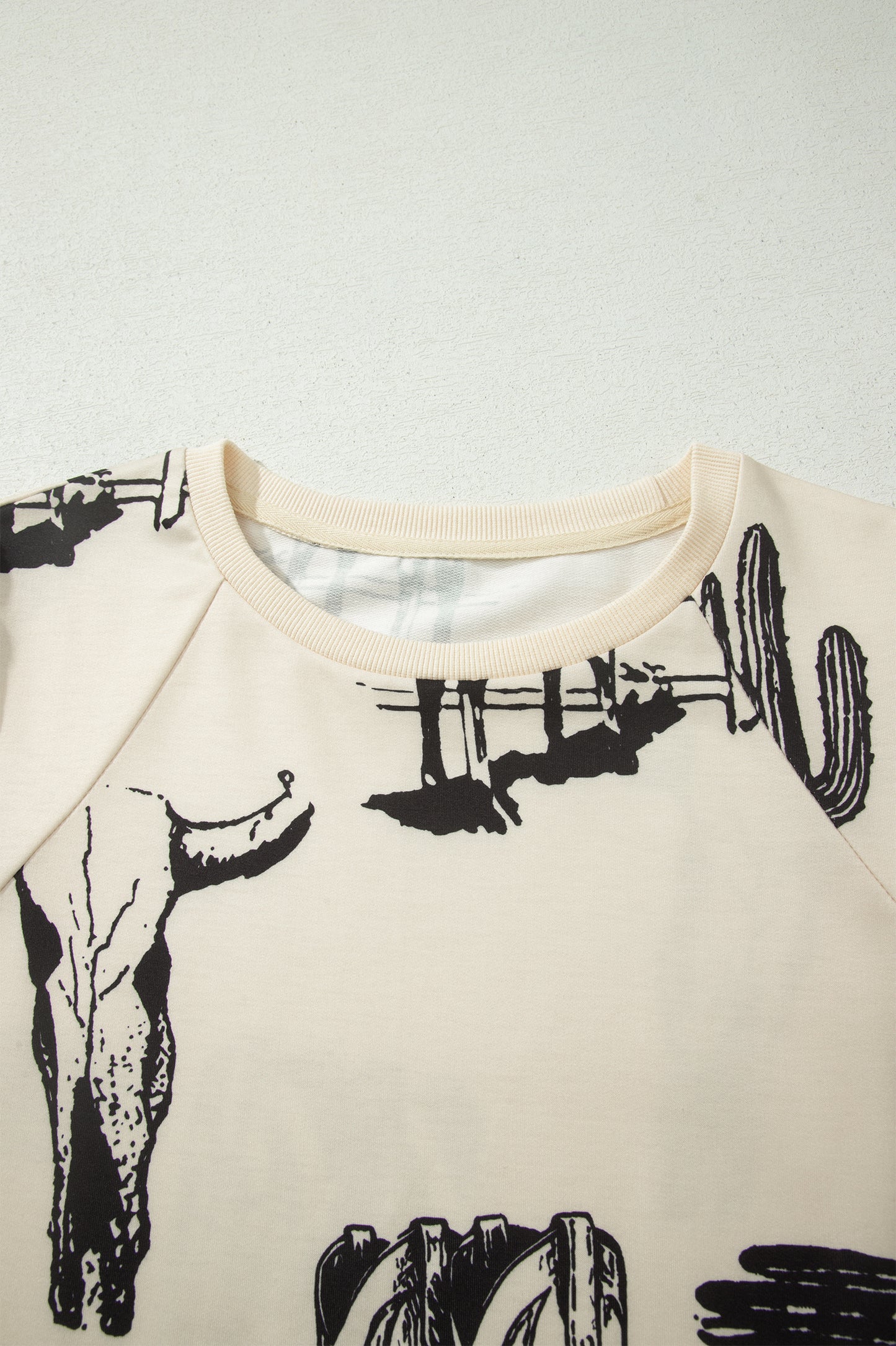 Beige Retro Western Print T Shirt-Tops/Tops & Tees-[Adult]-[Female]-2022 Online Blue Zone Planet