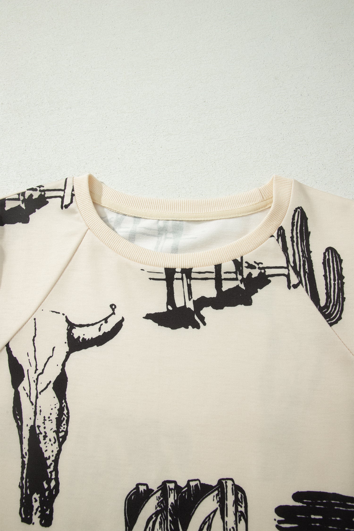 Beige Retro Western Print T Shirt-Tops/Tops & Tees-[Adult]-[Female]-2022 Online Blue Zone Planet