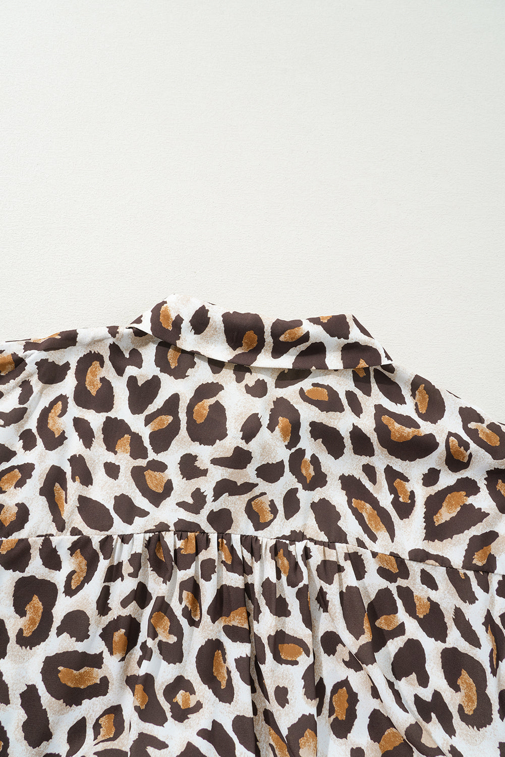 Khaki Plus Size Leopard Print Short Sleeve Buttoned Shirt-Plus Size/Plus Size Tops/Plus Size Blouses & Shirts-[Adult]-[Female]-2022 Online Blue Zone Planet