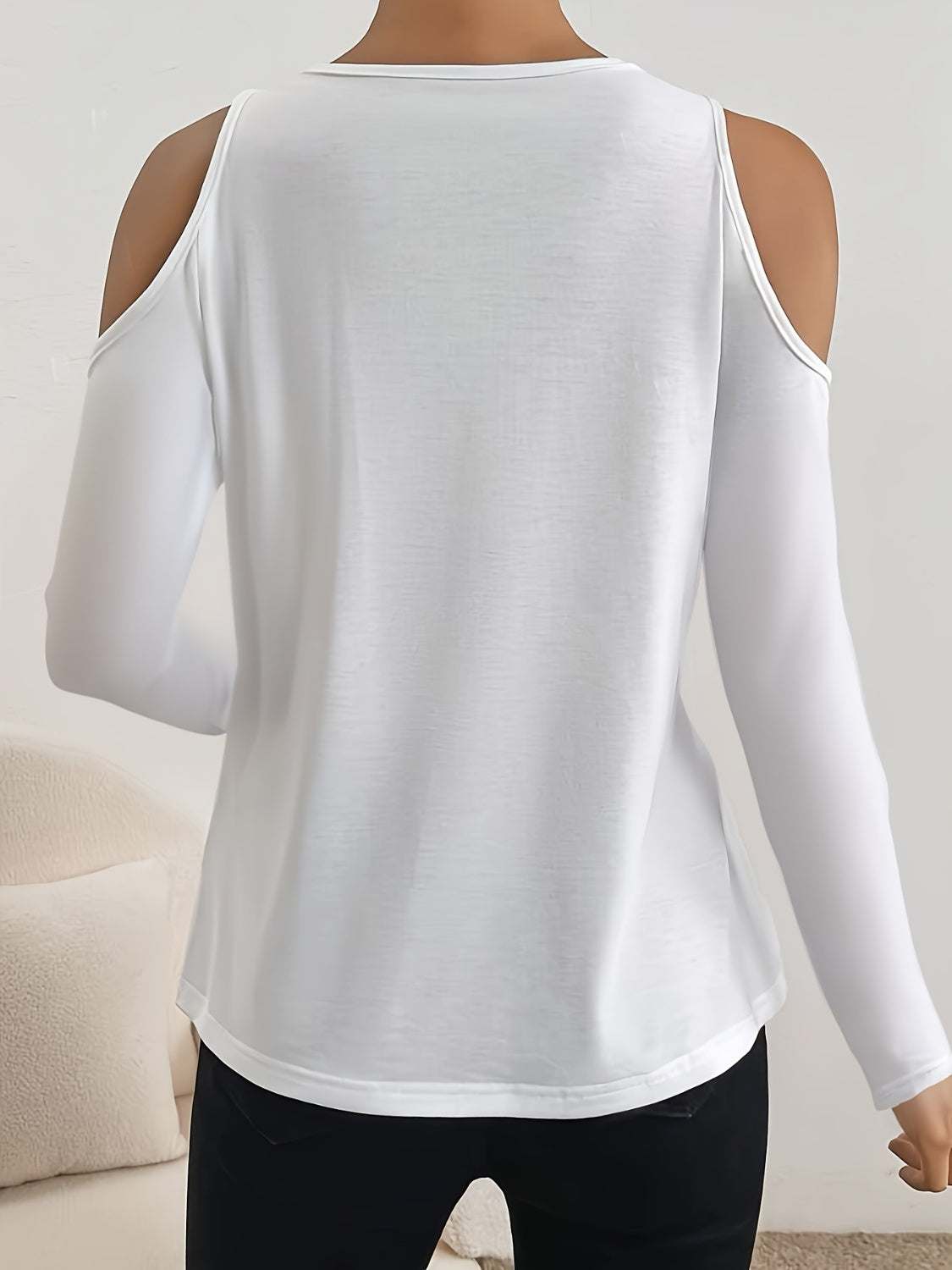 V-Neck Cold Shoulder Long Sleeve T-Shirt-TOPS / DRESSES-[Adult]-[Female]-2022 Online Blue Zone Planet