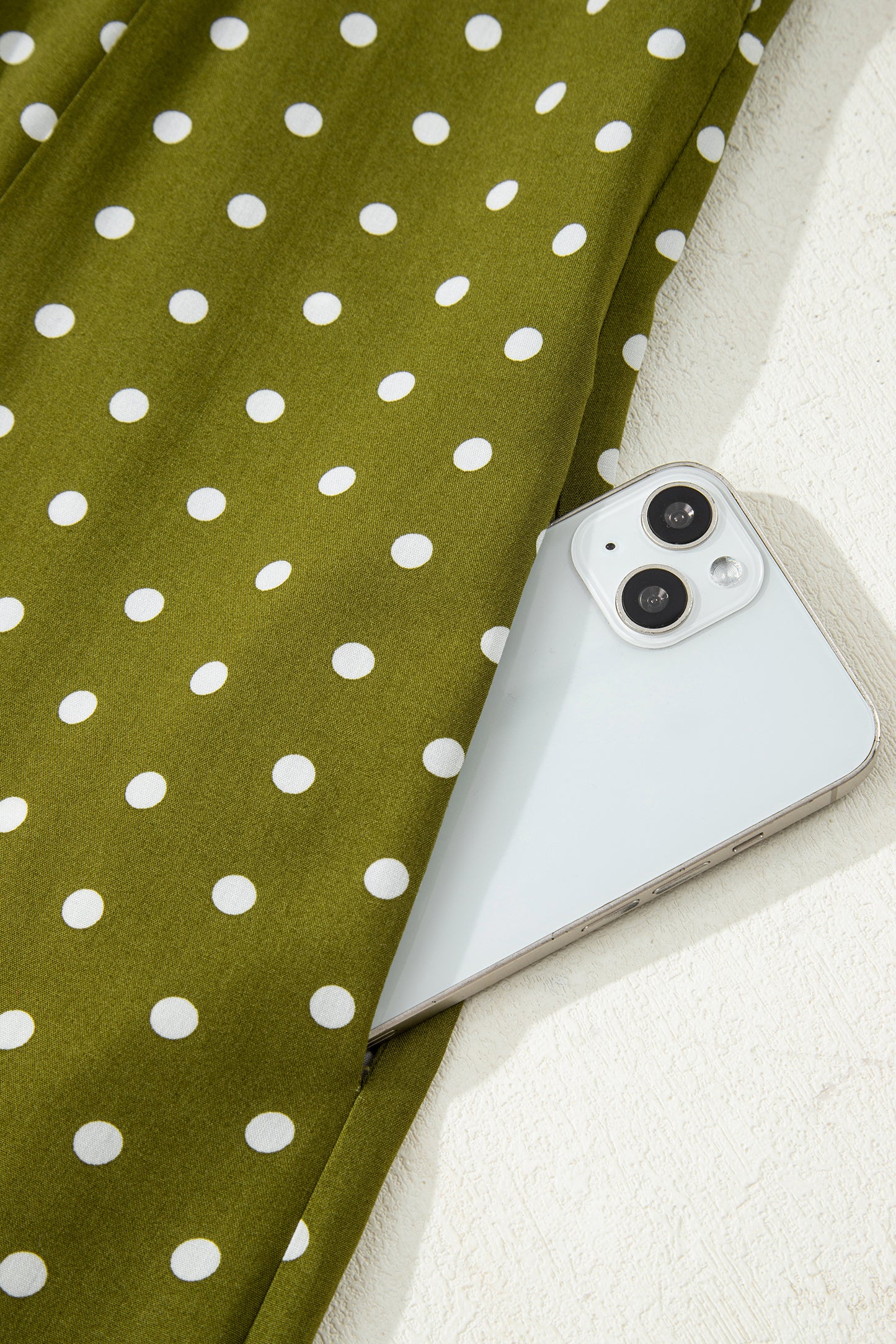 Green Polka Dot Print Lacy Neckline Smocked High Waist Maxi Dress-TOPS / DRESSES-[Adult]-[Female]-2022 Online Blue Zone Planet