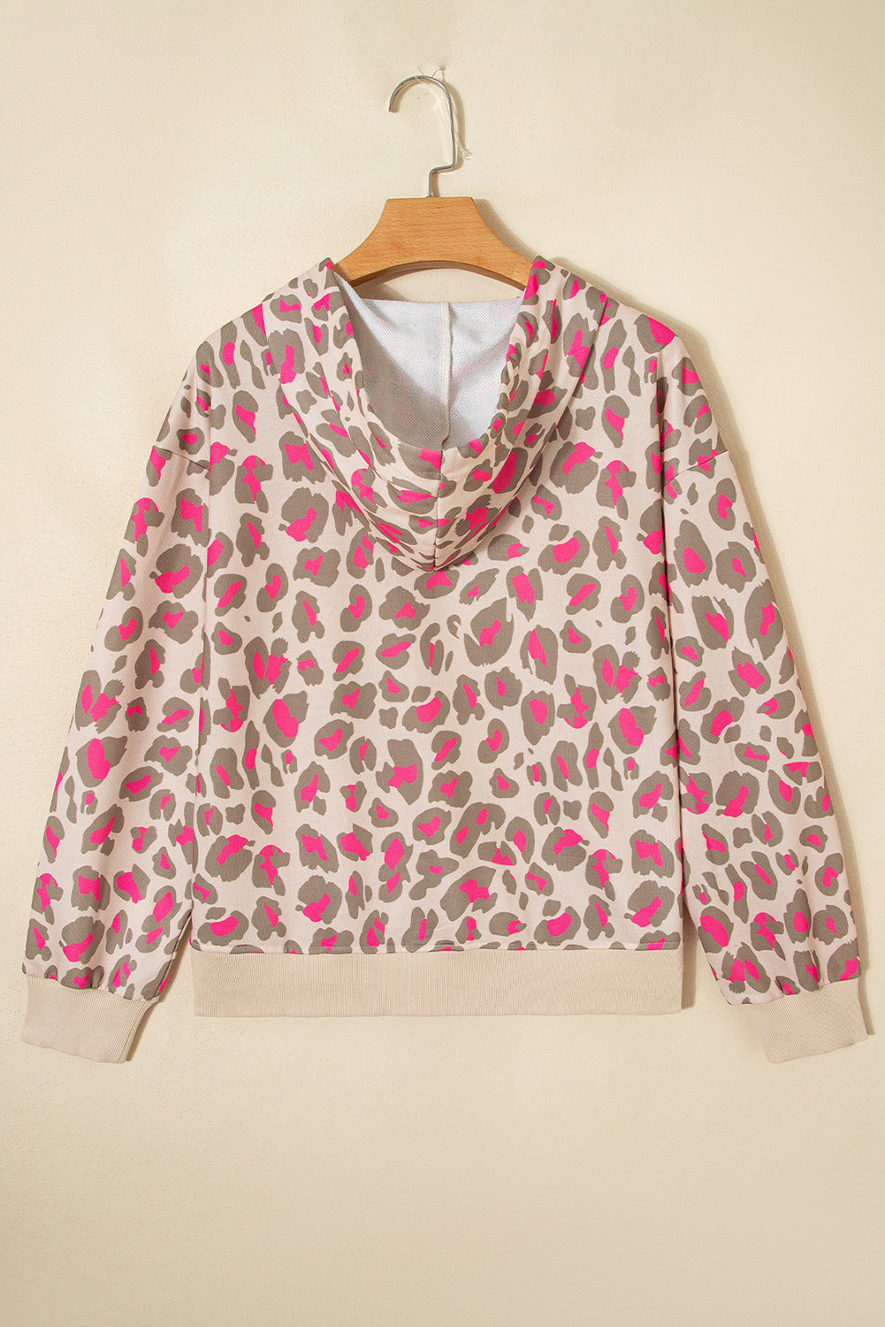 Rose Leopard Print Zip-Up Hooded Sweatshirt-Tops/Sweatshirts & Hoodies-[Adult]-[Female]-2022 Online Blue Zone Planet