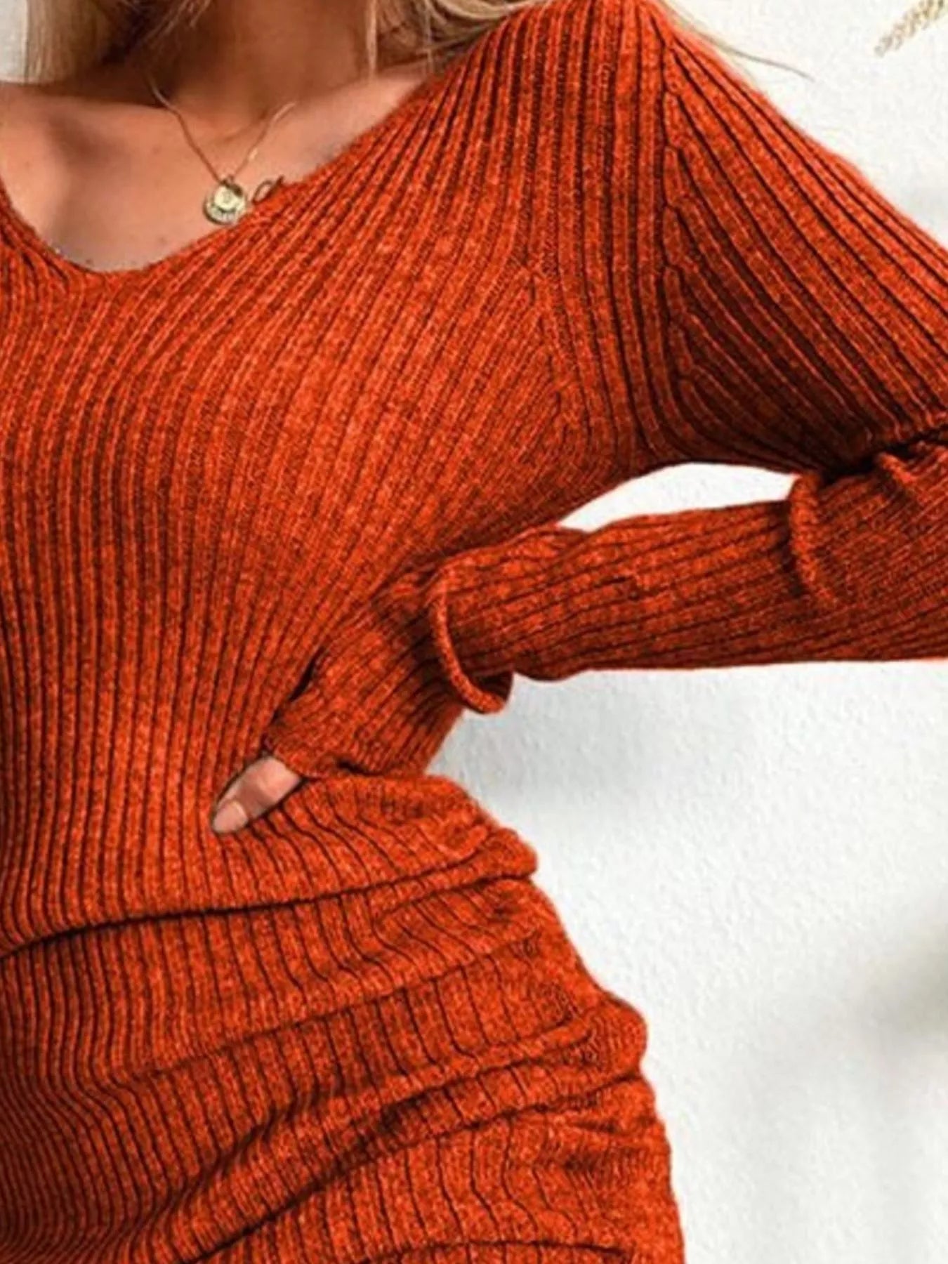 plus size orange sweater dress Faux 2-Fer Ruffle-Sleeve Sweater Dress, Size M, Burnt Orange, Misses