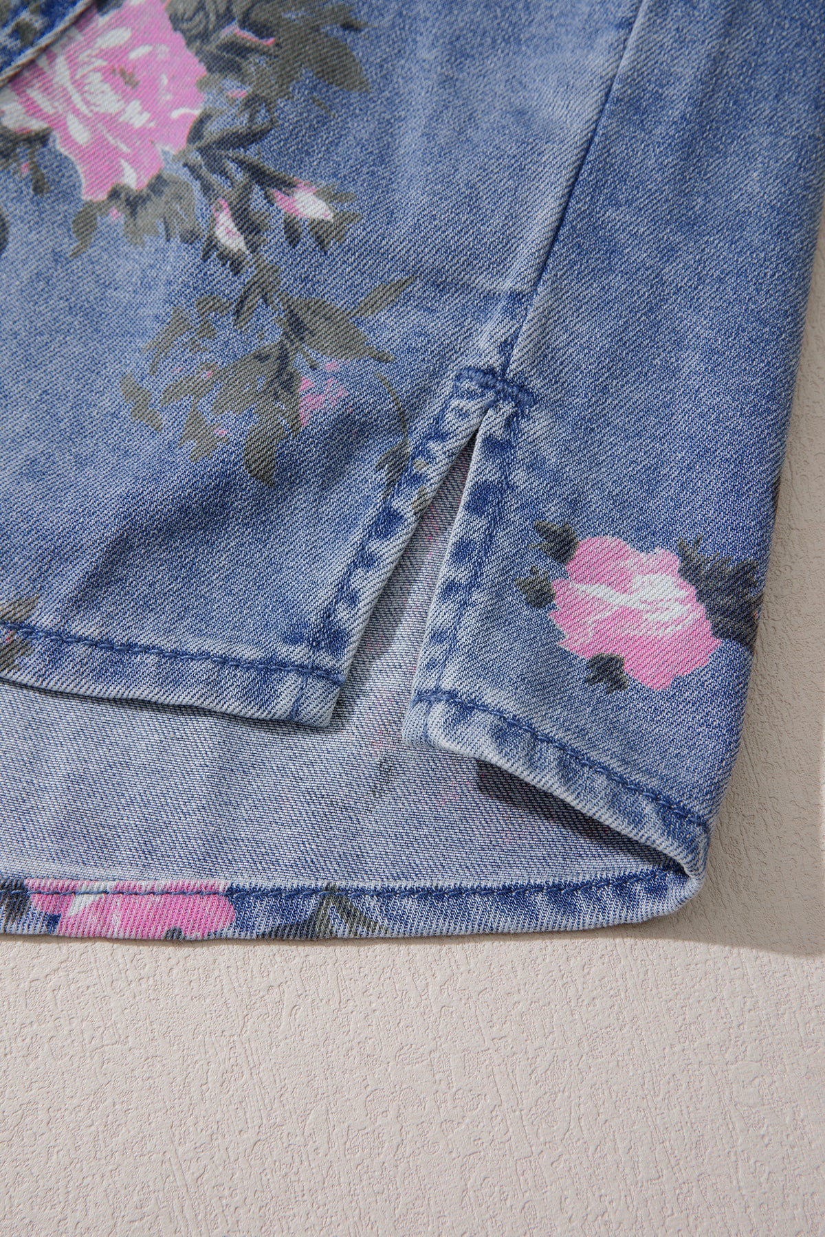 Blue Bracelet Sleeve Floral Denim Shirt-Bracelet-[Adult]-[Female]-2022 Online Blue Zone Planet
