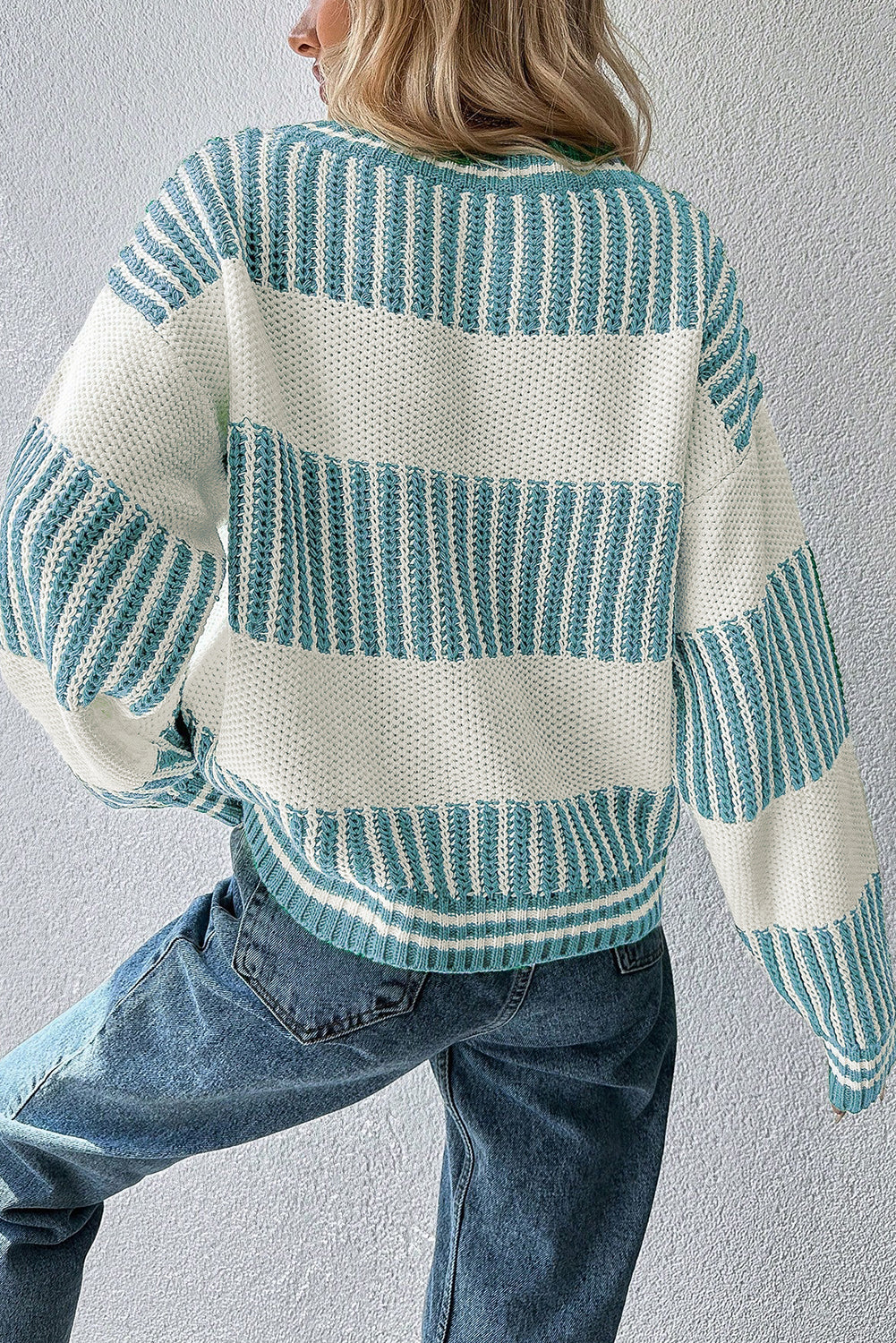 Brown Two Tone Striped Patchwork Drop Shoulder Loose Sweater-TOPS / DRESSES-[Adult]-[Female]-2022 Online Blue Zone Planet