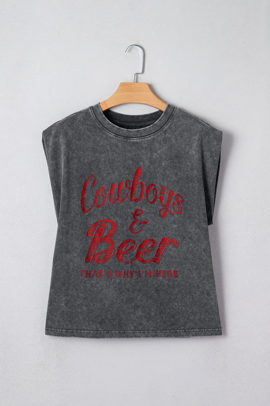Sleet Cowboy & Beer Western Graphic Mineral Wash Tank Top-Tops/Tank Tops-[Adult]-[Female]-2022 Online Blue Zone Planet