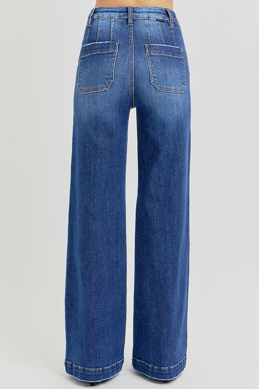 RISEN Full Size High Rise Wide Leg Jeans with Slanted Pockets-BOTTOMS SIZES SMALL MEDIUM LARGE-[Adult]-[Female]-2022 Online Blue Zone Planet