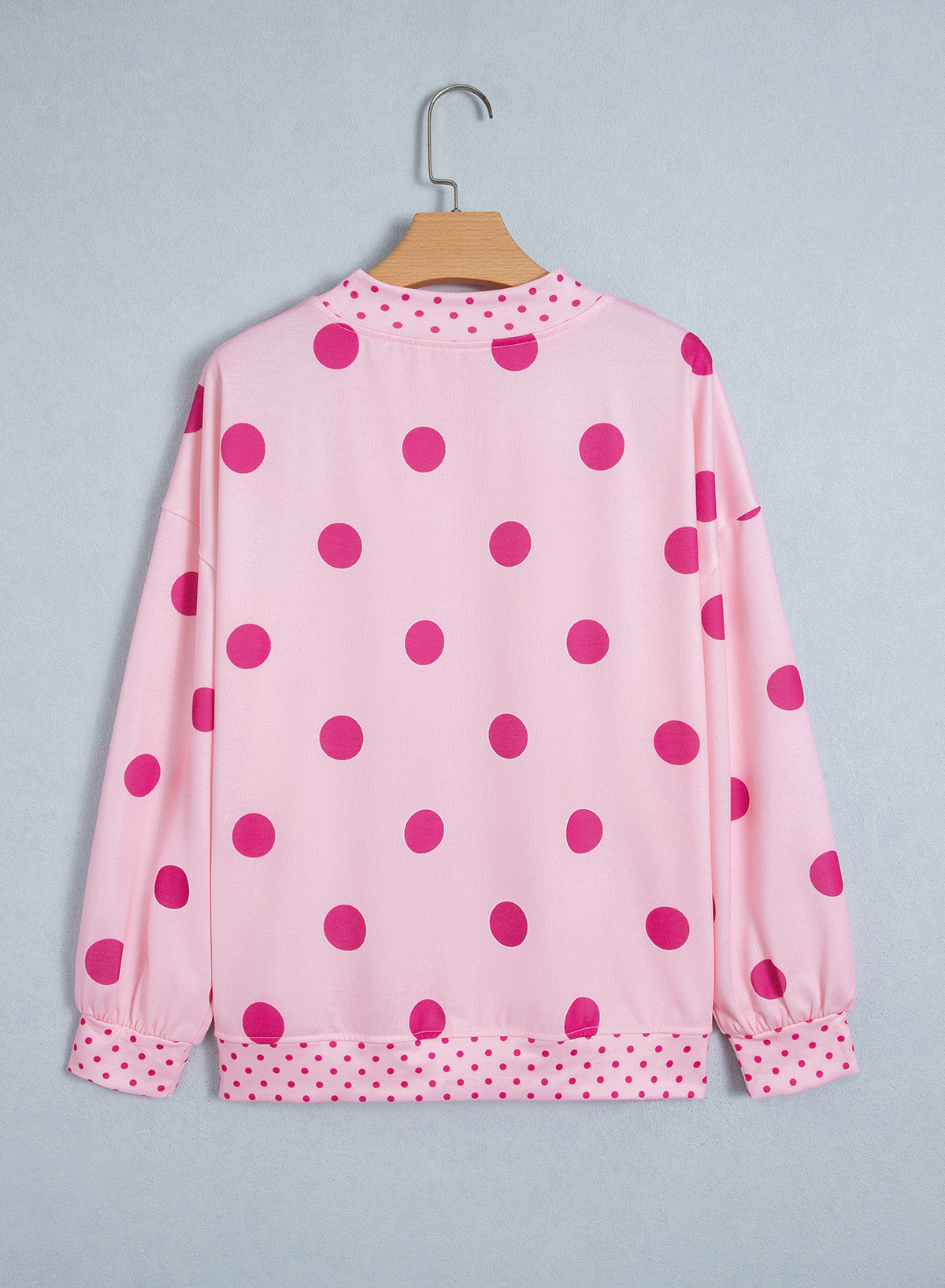 Pink Polka Dot Print Contrast Detail Oversized Tunic Sweatshirt-Tops/Sweatshirts & Hoodies-[Adult]-[Female]-2022 Online Blue Zone Planet