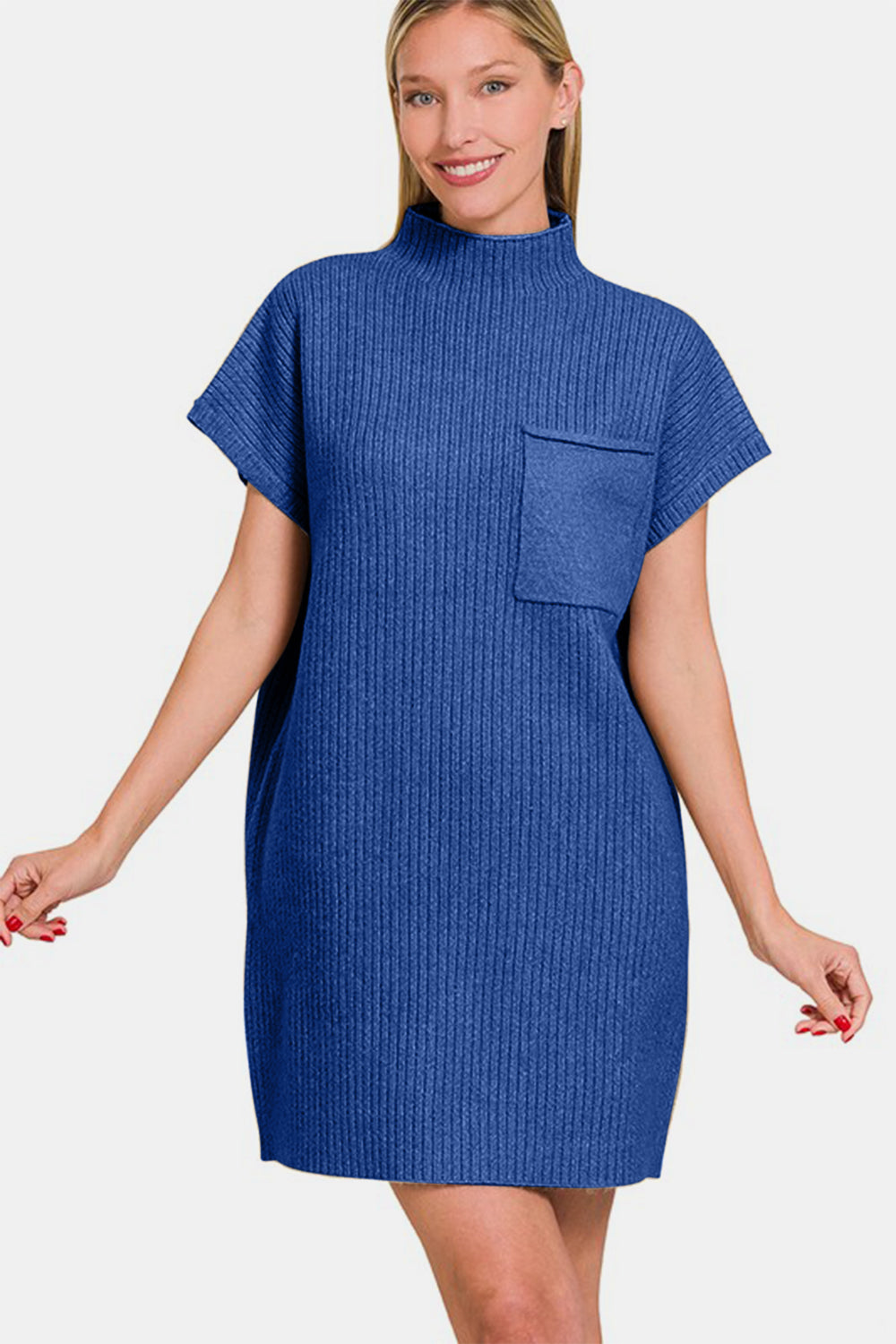 Zenana Short Sleeve Sweater Mini Dress-TOPS / DRESSES-[Adult]-[Female]-2022 Online Blue Zone Planet