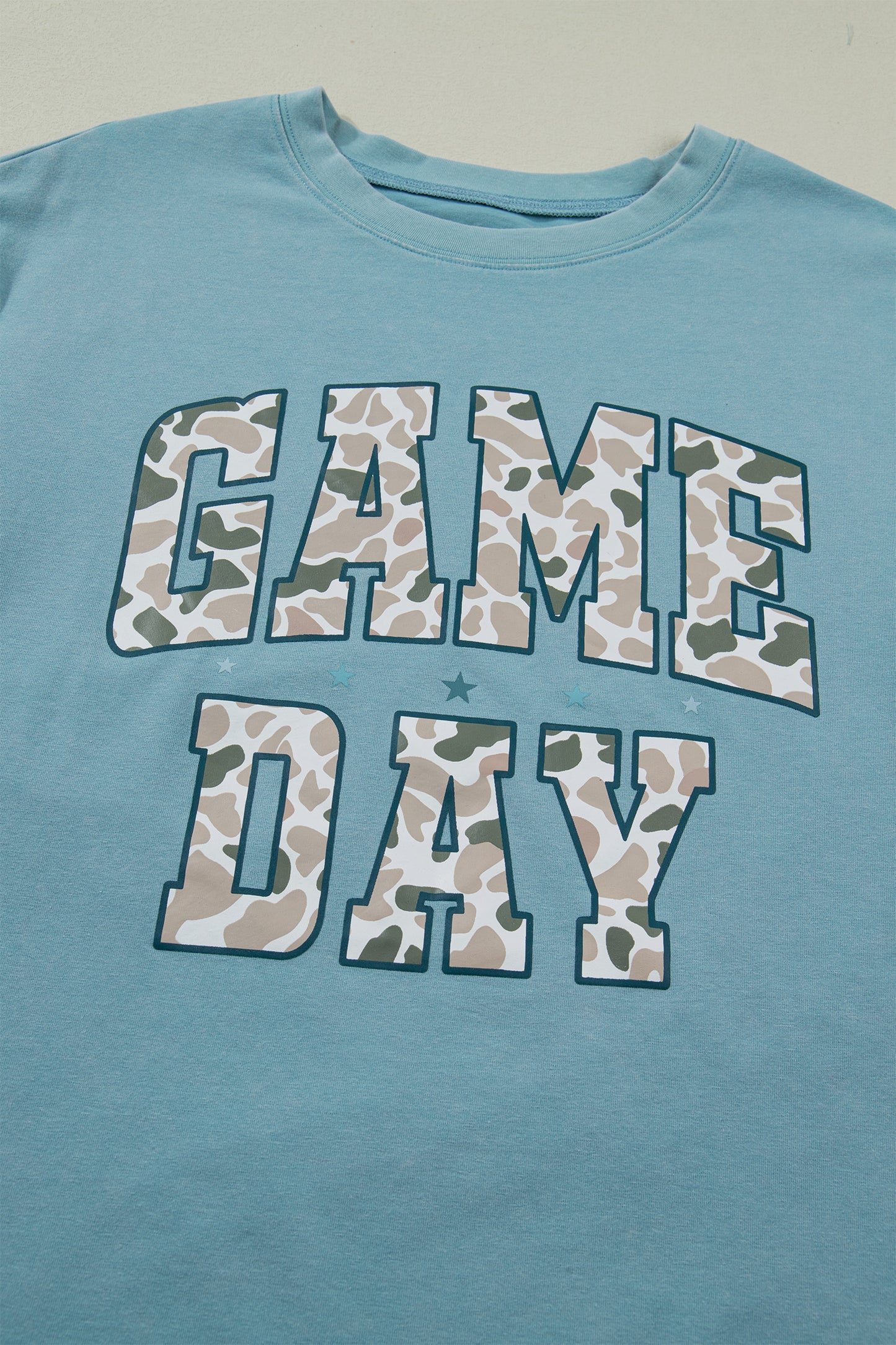 Stone Blue Camo Game Day Graphic T Shirt