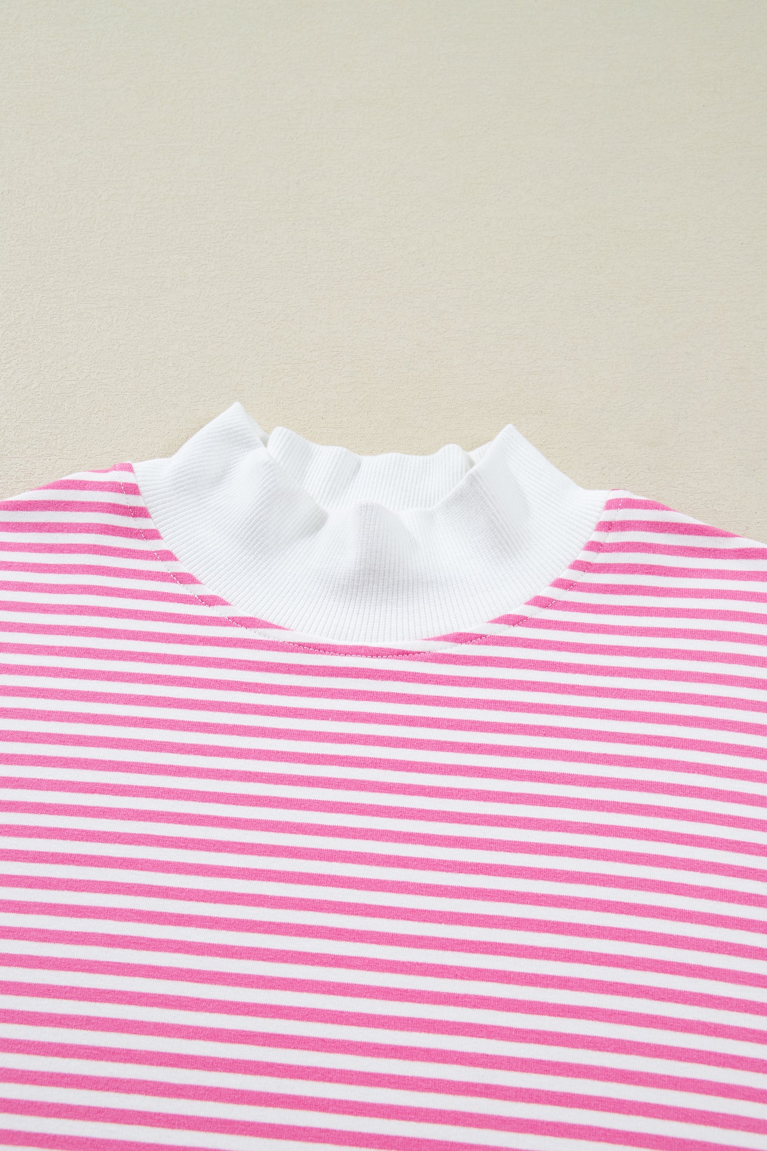 Pink Stripe Oversize Mock Neck Sweatshirt and Shorts Set-Two Piece Sets/Short Sets-[Adult]-[Female]-2022 Online Blue Zone Planet