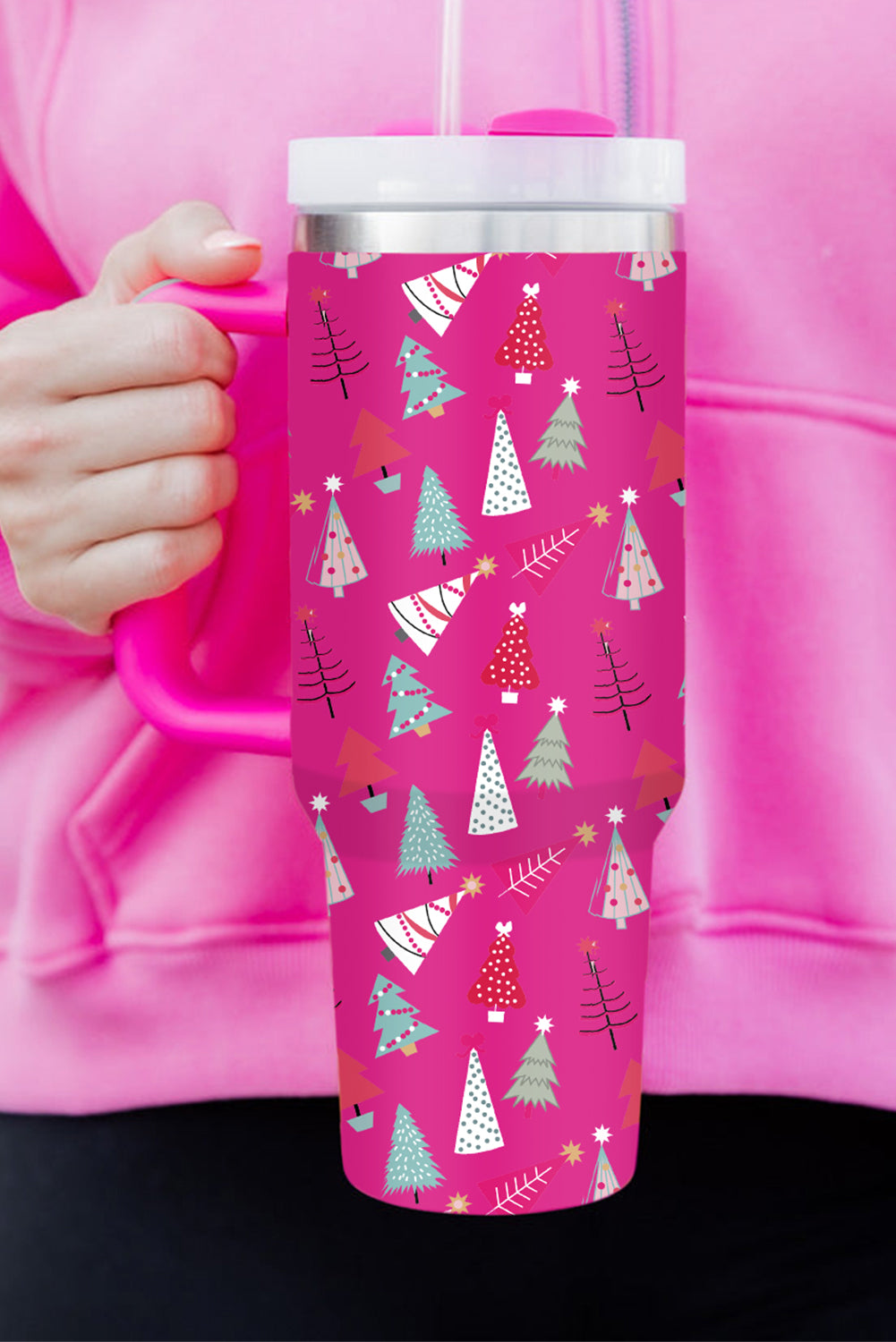 Rose Red Cartoon Christmas Tree Printed Thermos Cup 40oz-Accessories/Tumblers-[Adult]-[Female]-Rose Red-ONE SIZE-2022 Online Blue Zone Planet