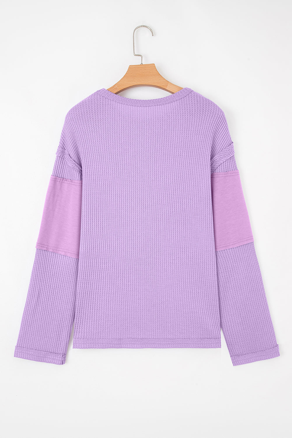 Phalaenopsis Thermal Knit Contrast Textured Patchwork Long Sleeve Top-Tops/Long Sleeve Tops-[Adult]-[Female]-2022 Online Blue Zone Planet