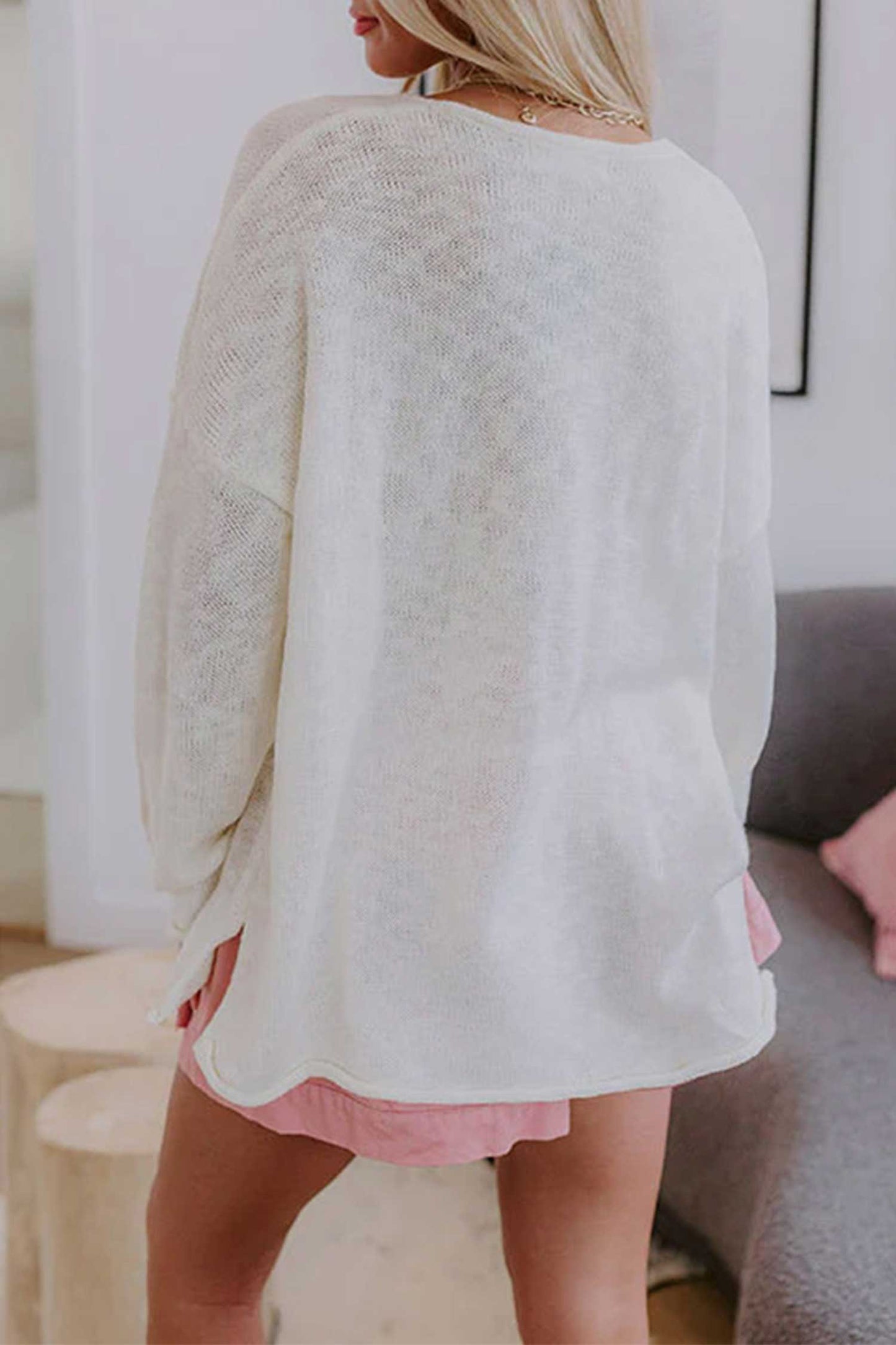 White V Neck Lightweight Knit BEACH SIDE Shift Tunic Sweater-Sweaters & Cardigans/Sweaters-[Adult]-[Female]-2022 Online Blue Zone Planet