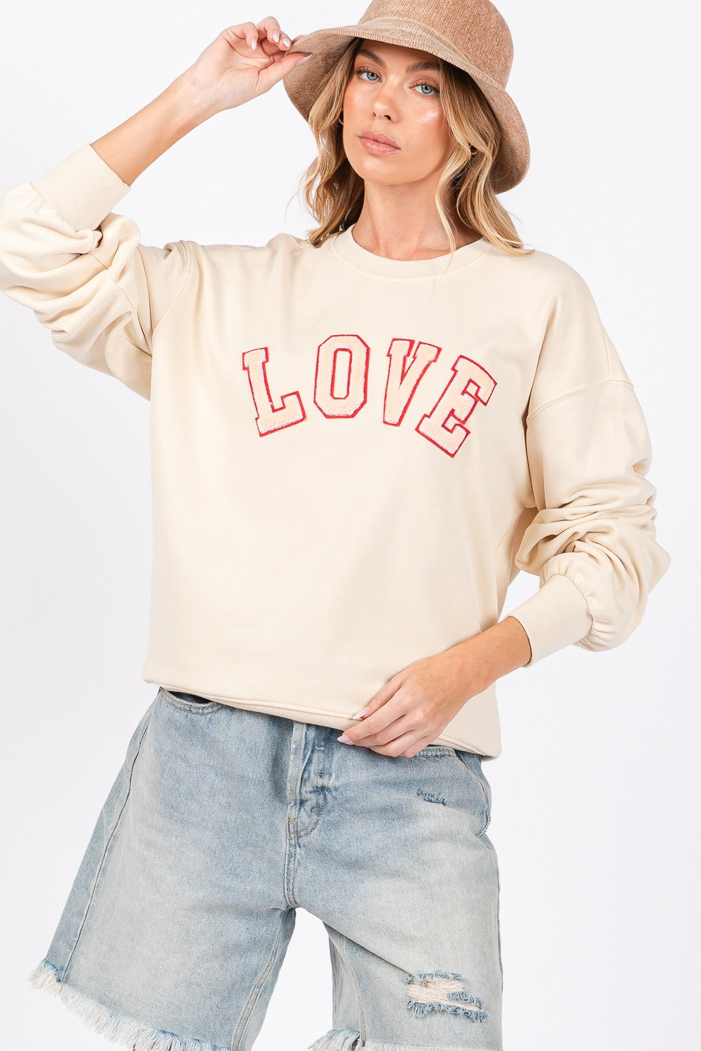 SAGE + FIG LOVE Path Applique Drop Shoulder Sweatshirt-TOPS / DRESSES-[Adult]-[Female]-2022 Online Blue Zone Planet